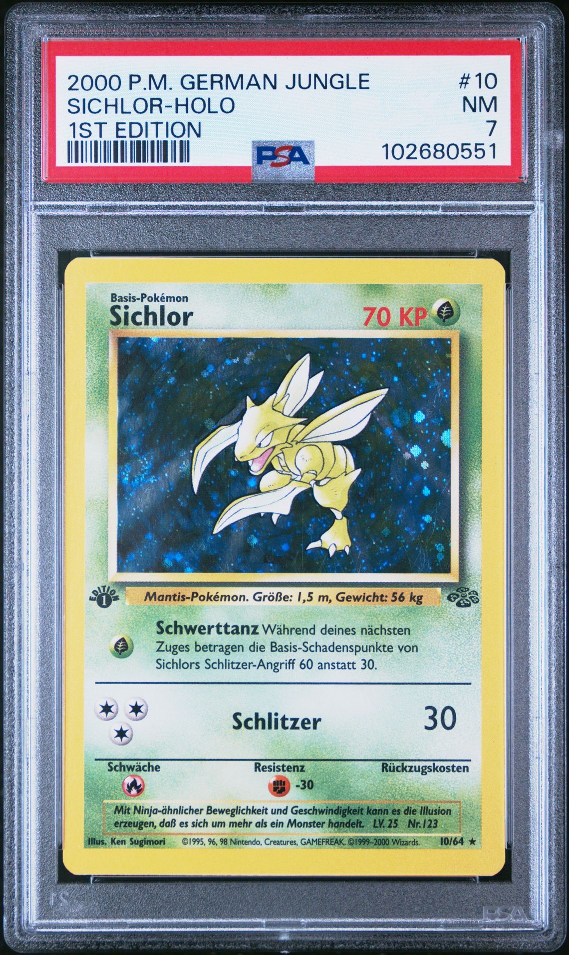2000 POKEMON GERMAN JUNGLE 10 SICHLOR-HOLO 1ST EDITION - PSA 7 NM - Pokémon