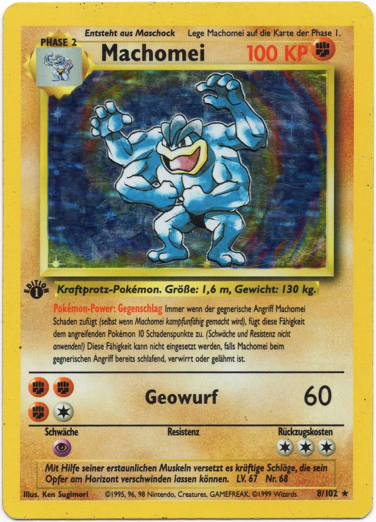Machomei - 8/102 - 1. Edition - Pokémon TCG (Heavily Played)