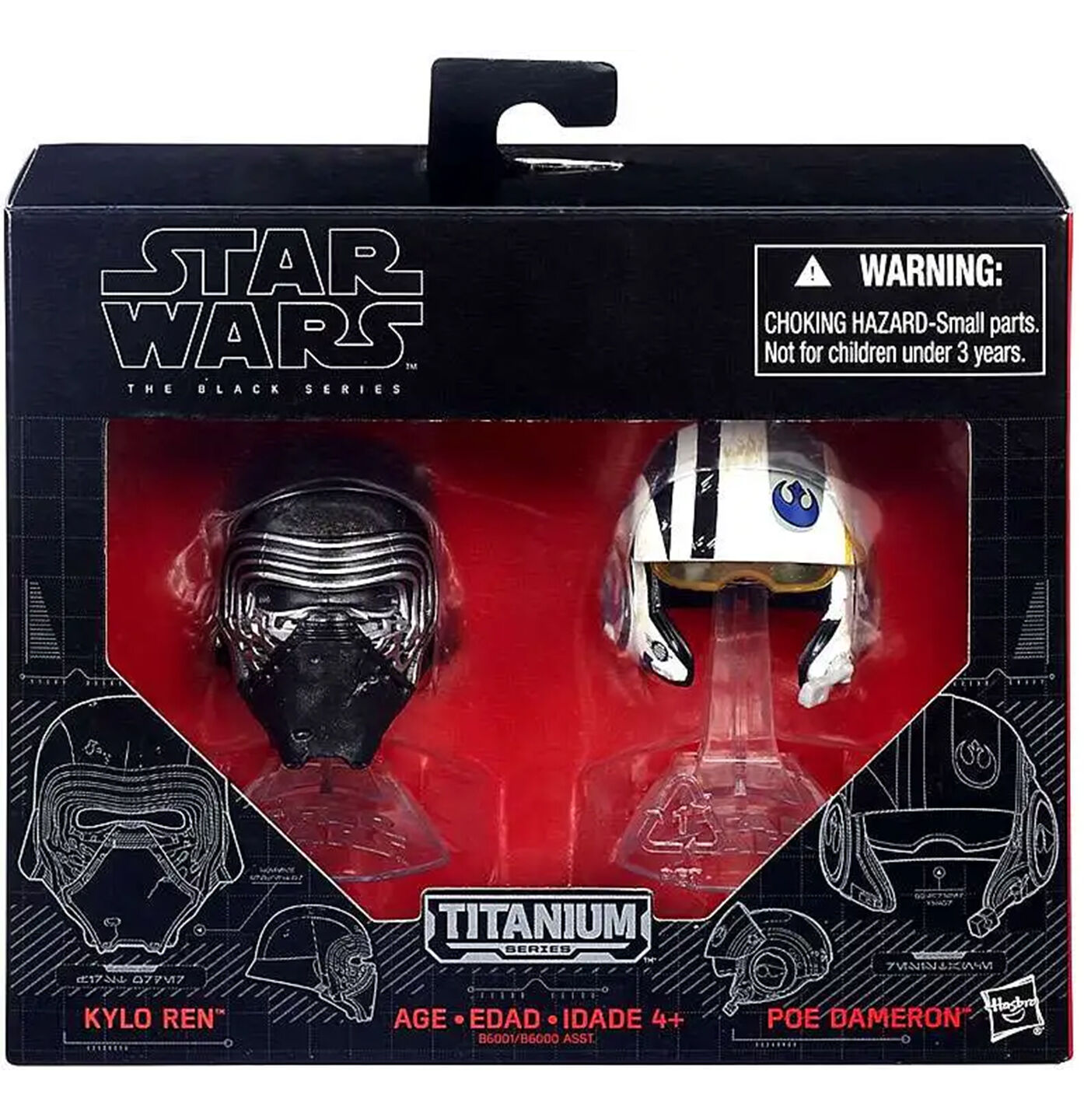 Star Wars The Force Awakens Black Titanium Kylo Ren & Poe Dameron 2-Inch Diecast Helmet 2-Pack