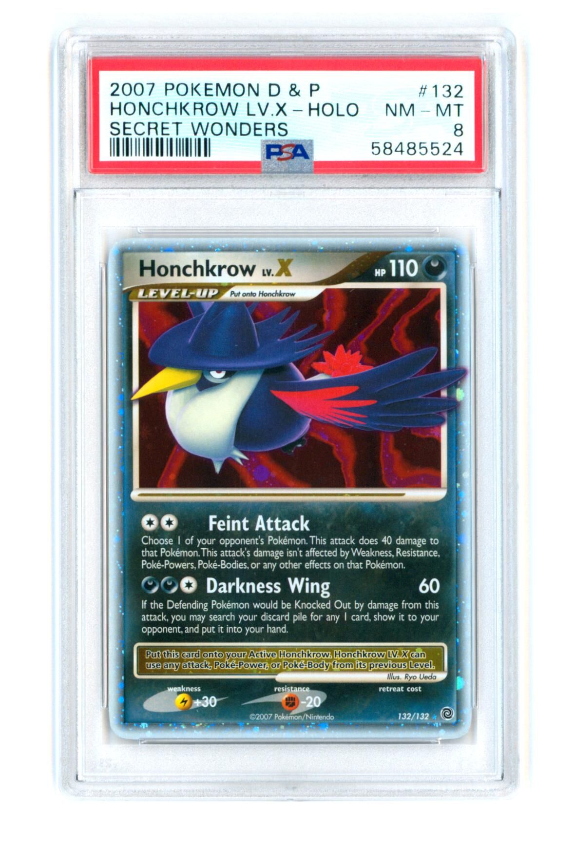 Honchkrow Lv. X 132/132 - Secret Wonders - Holo - PSA 8 NM-MT - Pokémon
