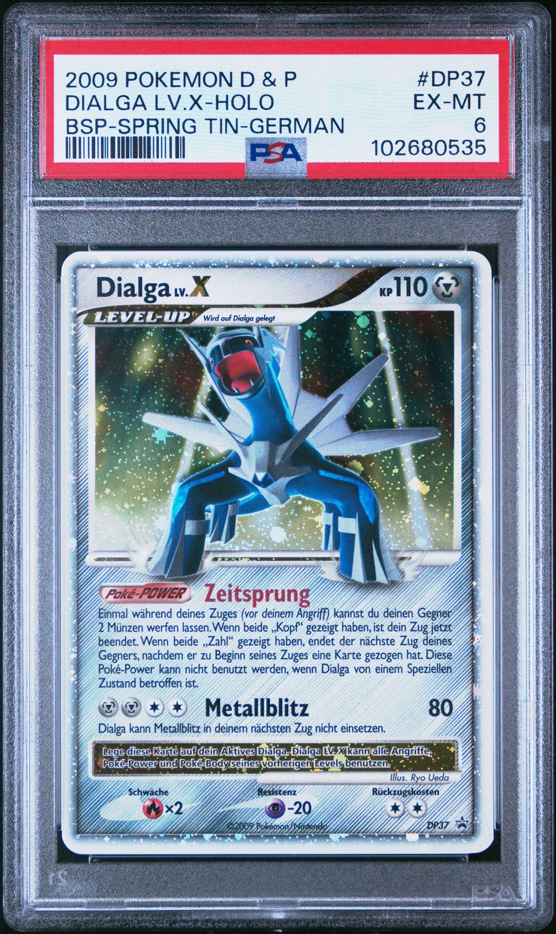2009 POKEMON DIAMOND & PEARL BLACK STAR PROMO DP37 DIALGA LV.X-HOLO SPRING TIN-GERMAN - PSA 6 EX-MT - Pokémon