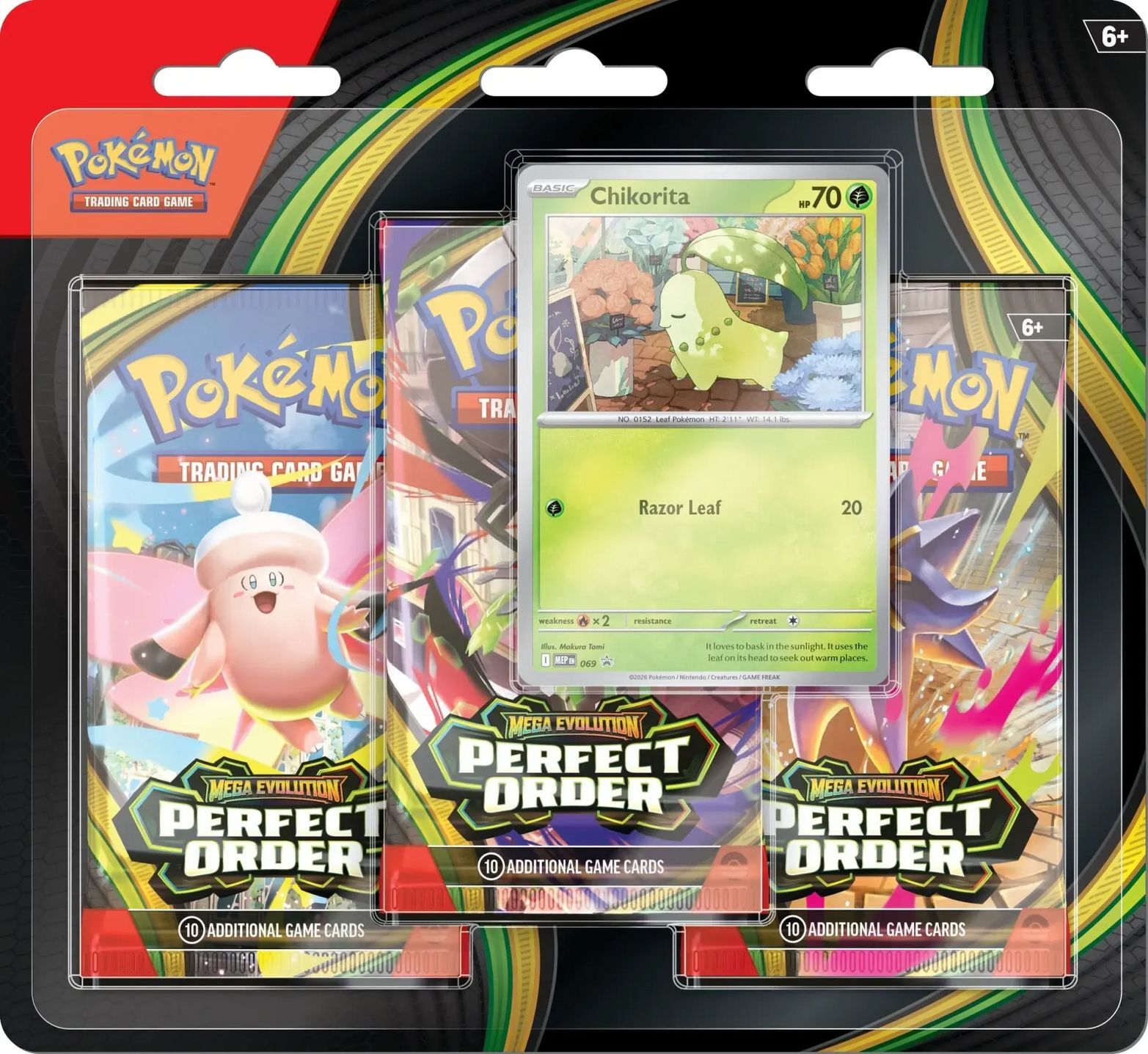 Pokémon TCG: Mega Evolution (ME03) - Perfect Order Chikorita 3-Pack Blisters - EN Pokémon TCG: Mega Evolution (ME03) - Perfect Order Chikorita 3-Pack Blisters - EN