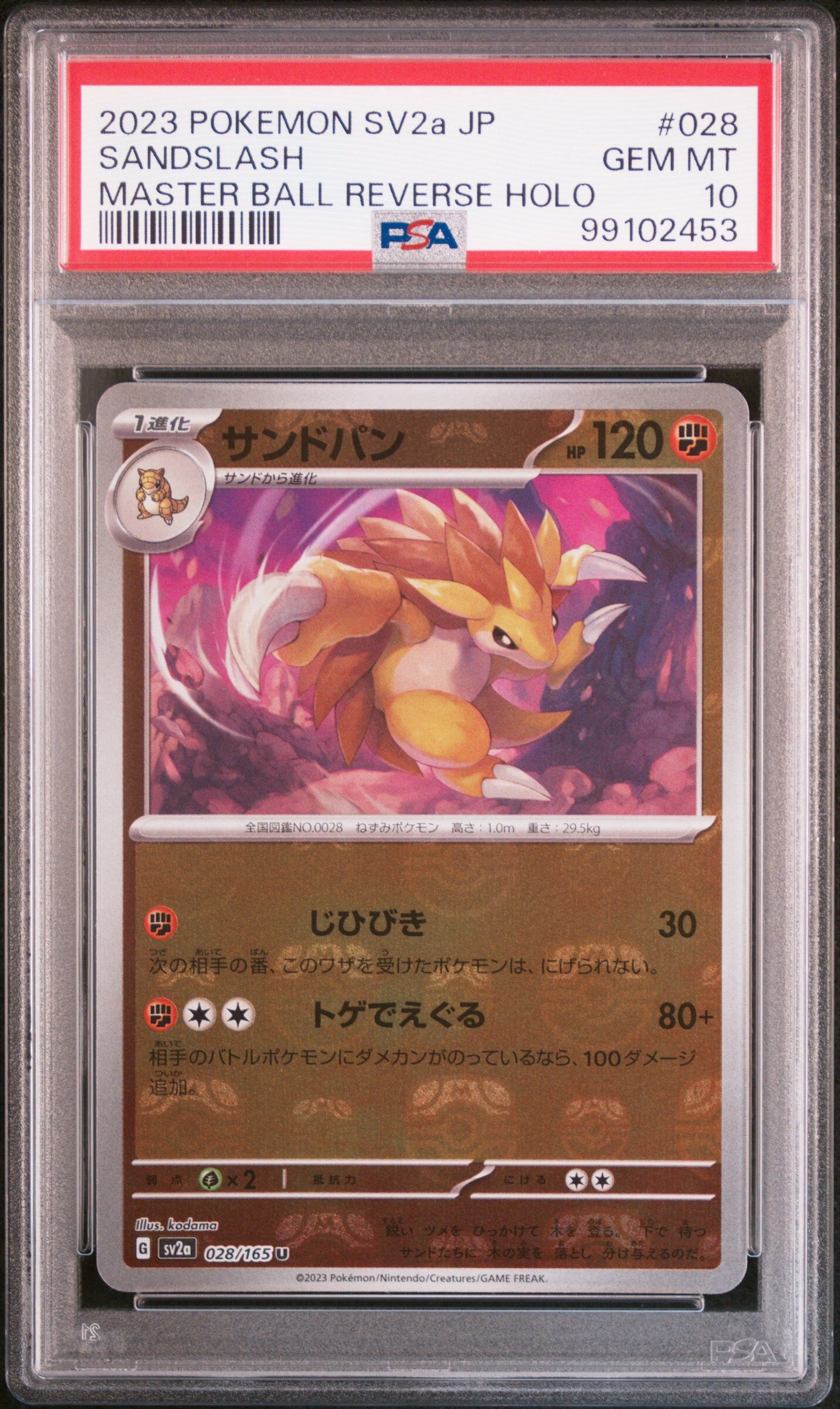 2023 POKEMON JAPANESE SV2A-POKEMON 151 #028 SANDSLASH MASTER BALL REVERSE HOLO - PSA 10 GEM-MT - Pokémon 2023 POKEMON JAPANESE SV2A-POKEMON 151 #028 SANDSLASH MASTER BALL REVERSE HOLO - PSA 10 GEM-MT - Pokémon