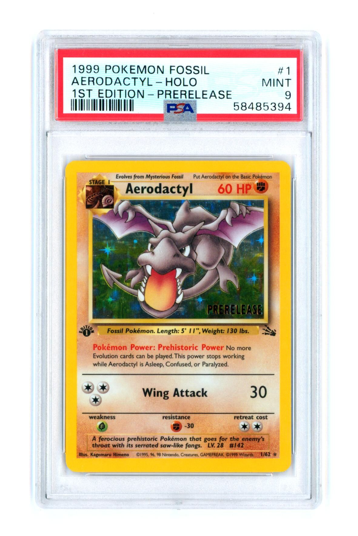 Aerodactyl 1/62 - Fossil - 1st Edition - Prerelease Holo - PSA 9 MINT - Pokémon Aerodactyl 1/62 - Fossil - 1st Edition - Prerelease Holo - PSA 9 MINT - Pokémon