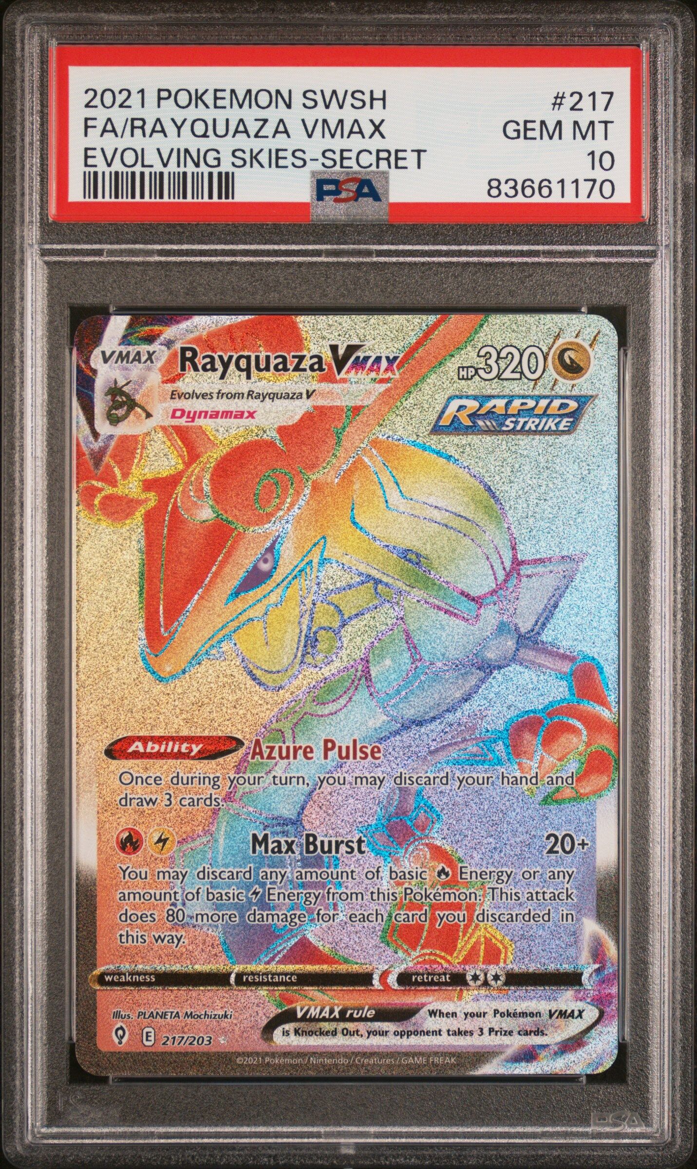 Rayquaza VMAX 217/203 - Evolving Skies - PSA 10 GEM MT - Pokémon Rayquaza VMAX 217/203 - Evolving Skies - PSA 10 GEM MT - Pokémon