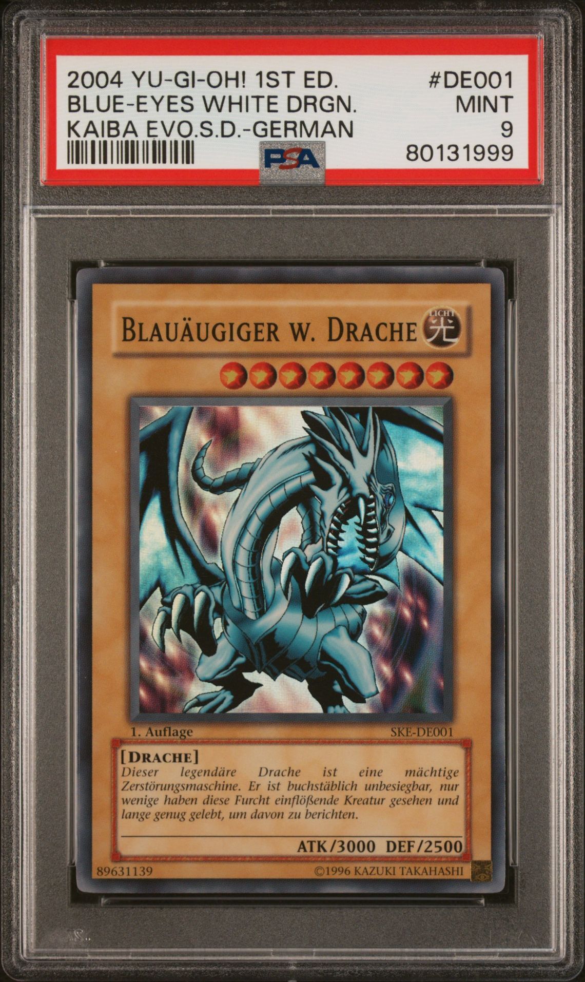 2004 YU-GI-OH! KAIBA EVOLUTION STARTER DECK DE001 BLUE-EYES WHITE DRAGON 1ST EDITION-GERMAN - PSA 9 MINT 2004 YU-GI-OH! KAIBA EVOLUTION STARTER DECK DE001 BLUE-EYES WHITE DRAGON 1ST EDITION-GERMAN - PSA 9 MINT