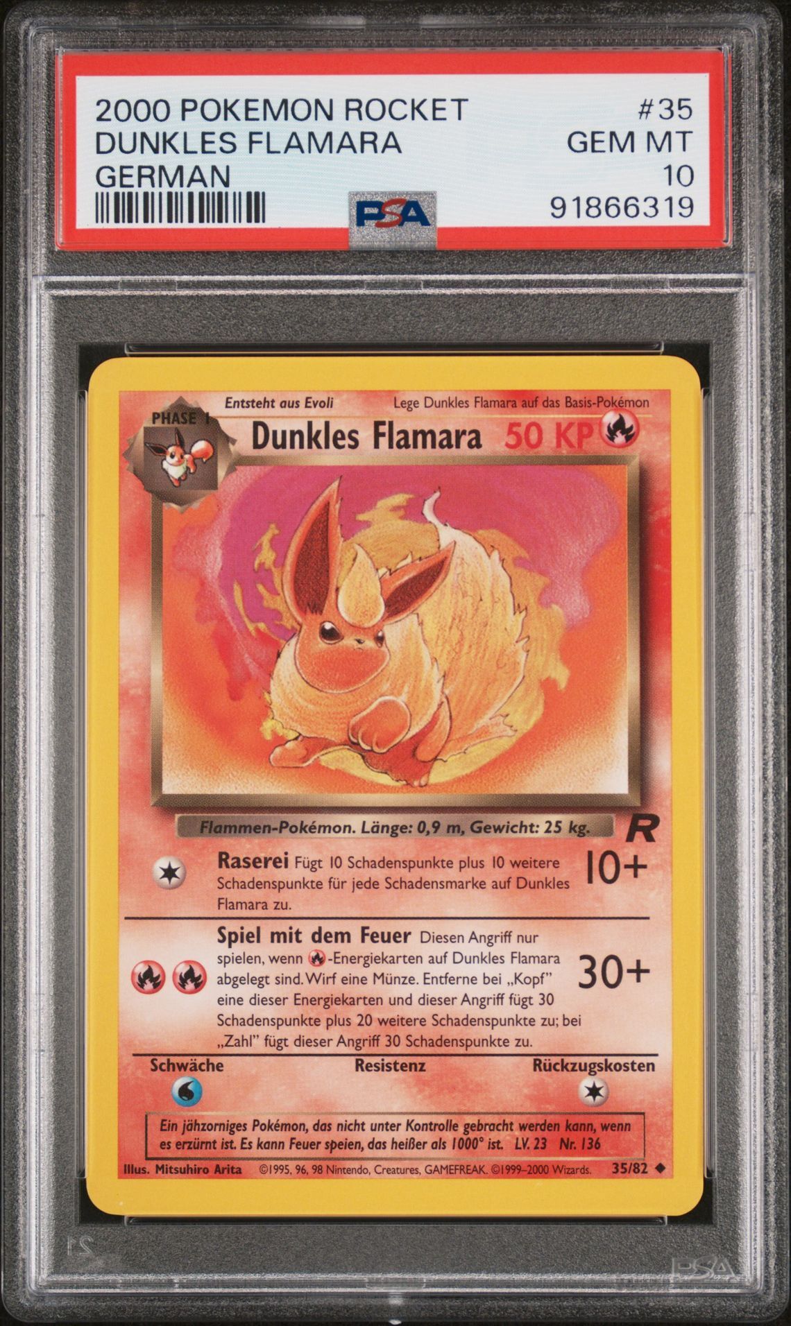 2000 POKEMON ROCKET 35 DUNKLES FLAMARA GERMAN - PSA 10 GEM-MT - Pokémon 2000 POKEMON ROCKET 35 DUNKLES FLAMARA GERMAN - PSA 10 GEM-MT - Pokémon