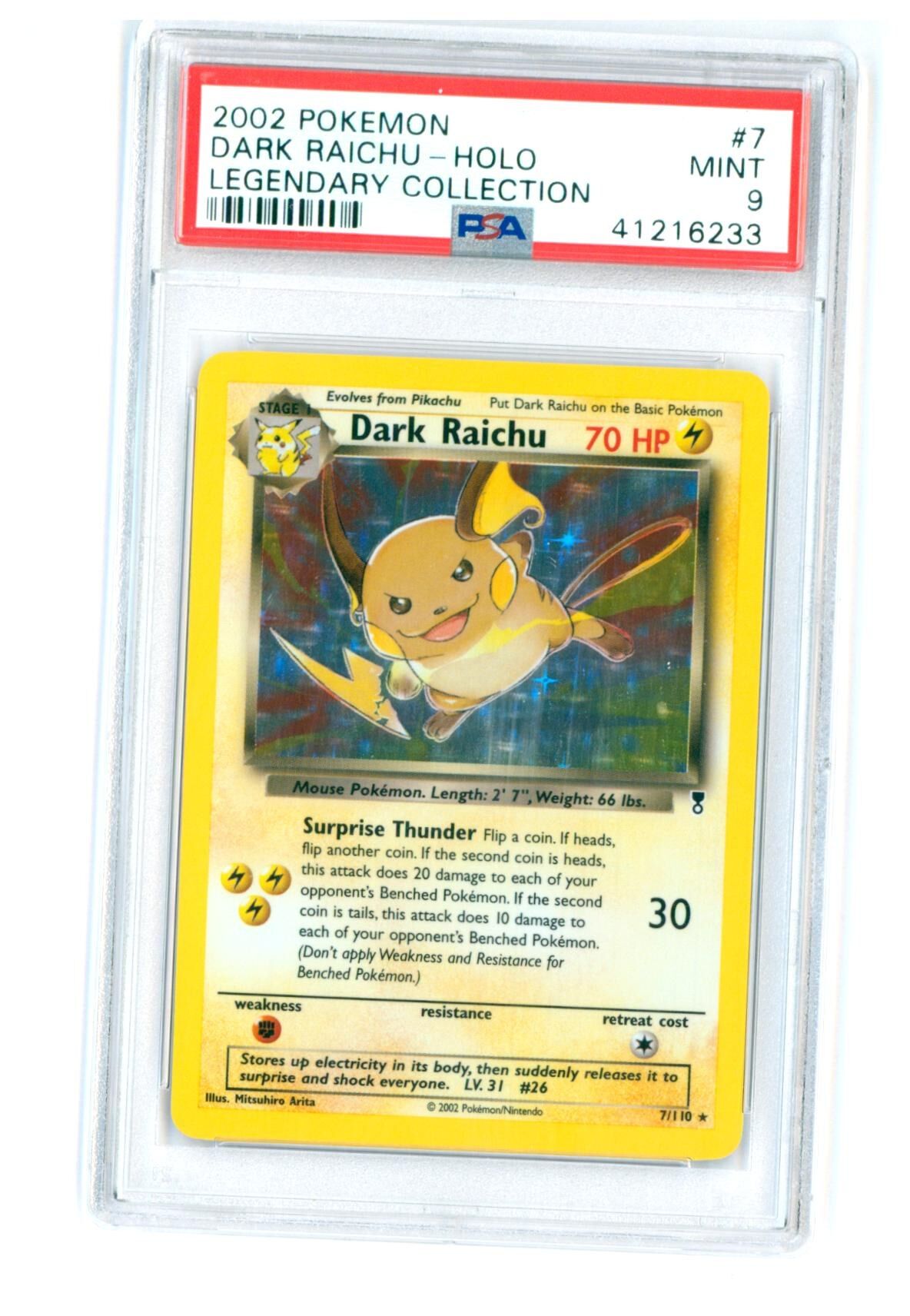 Dark Raichu #7 - Legendary Collection - Holo - PSA 9 MINT - Pokemon