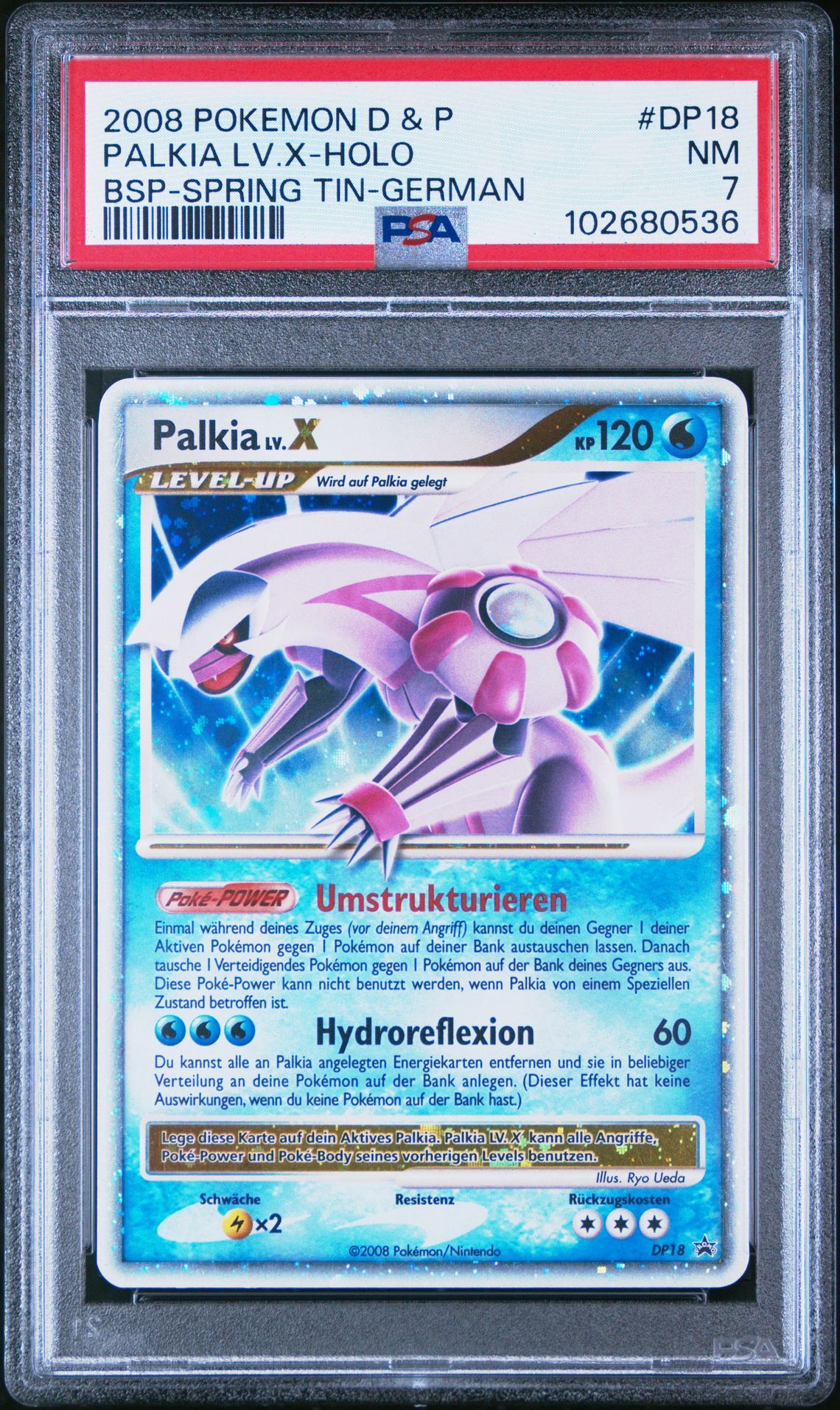 2008 POKEMON DIAMOND & PEARL BLACK STAR PROMO DP18 PALKIA LV.X-HOLO SPRING TIN-GERMAN - PSA 7 NM - Pokémon