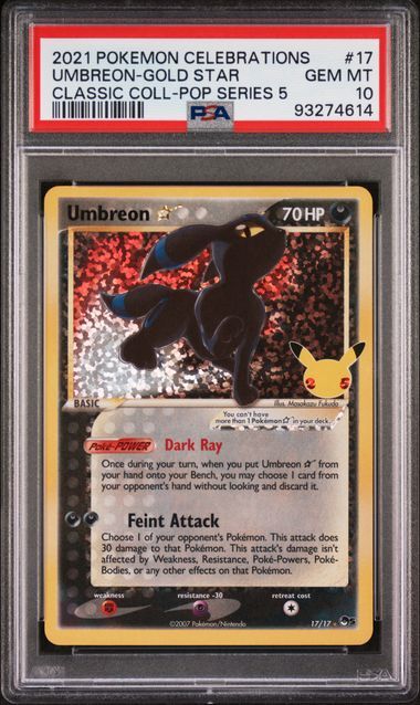 Umbreon-Gold Star #17 - Celebrations Classic Collection Pop Series 5 - PSA 10 GEM-MT - Pokemon Umbreon-Gold Star #17 - Celebrations Classic Collection Pop Series 5 - PSA 10 GEM-MT - Pokemon