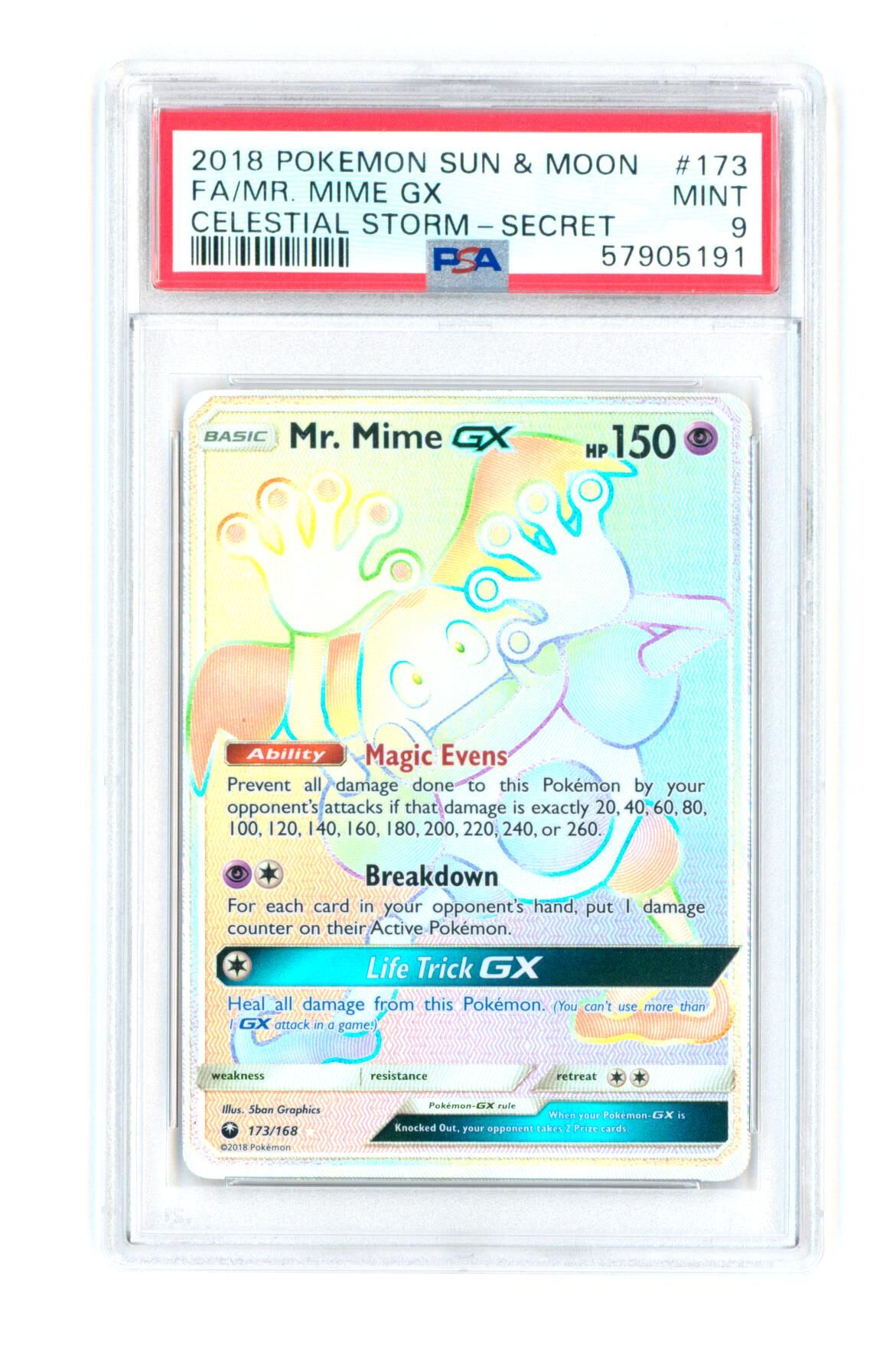 Mr. Mime GX 173/168 - Celestial Storm - Rainbow Rare Full Art - PSA 9 MINT - Pokémon Mr. Mime GX 173/168 - Celestial Storm - Rainbow Rare Full Art - PSA 9 MINT - Pokémon