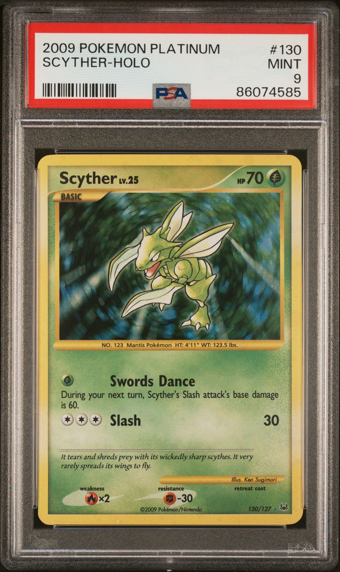 2009 POKEMON PLATINUM 130 SCYTHER-HOLO - PSA 9 MINT