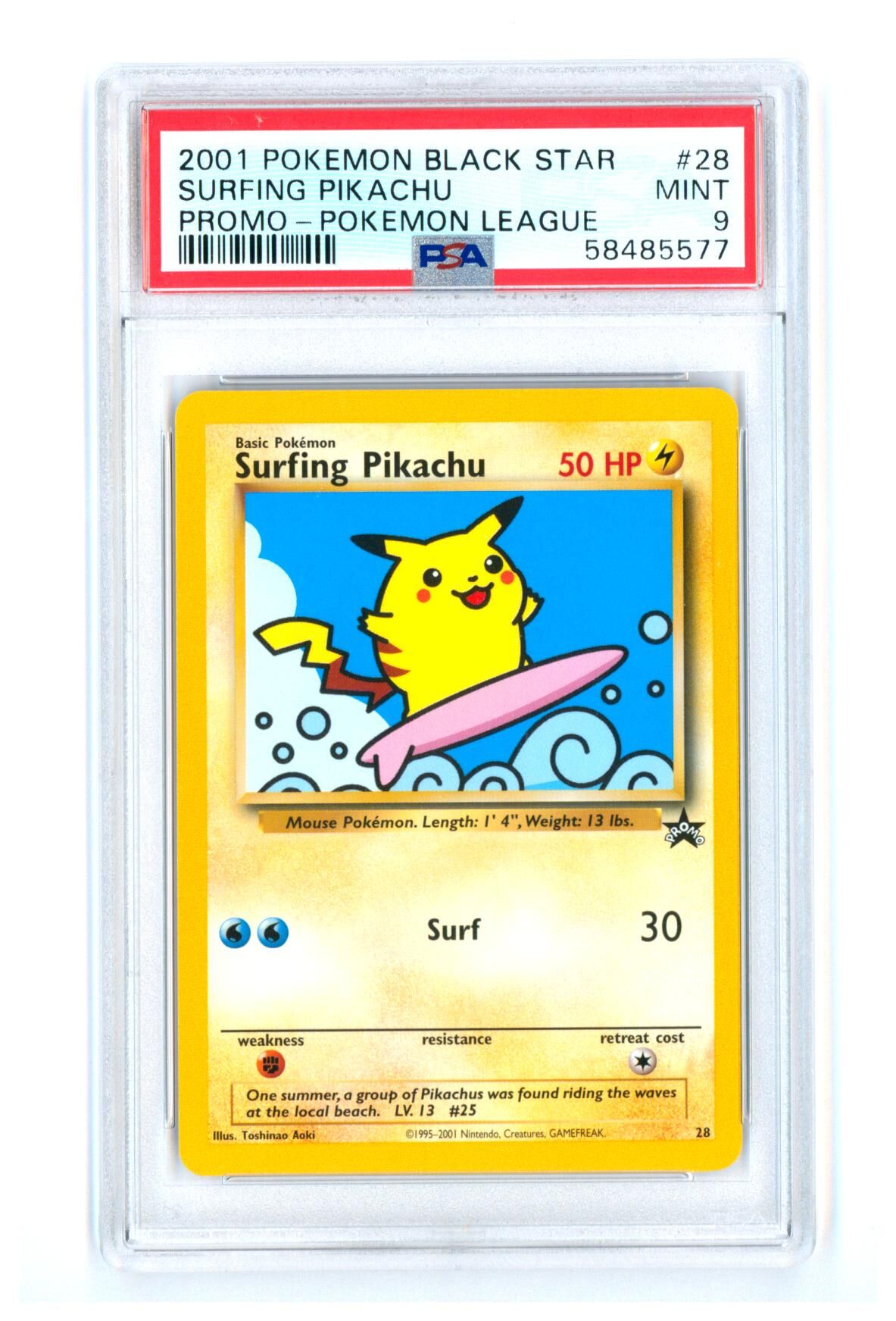Surfing Pikachu - Black Star Promo 28 - PSA 9 MINT - Pokémon