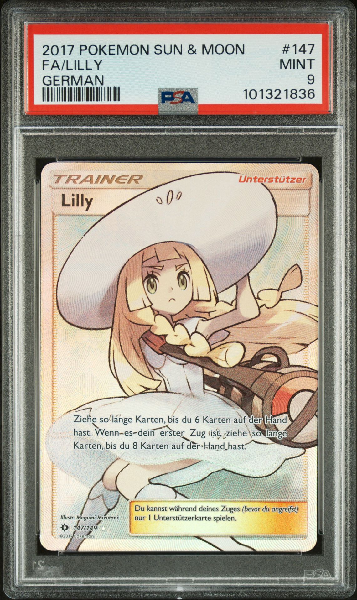 2017 POKEMON SUN & MOON 147 FULL ART/LILLY GERMAN - PSA 9 MINT - Pokémon