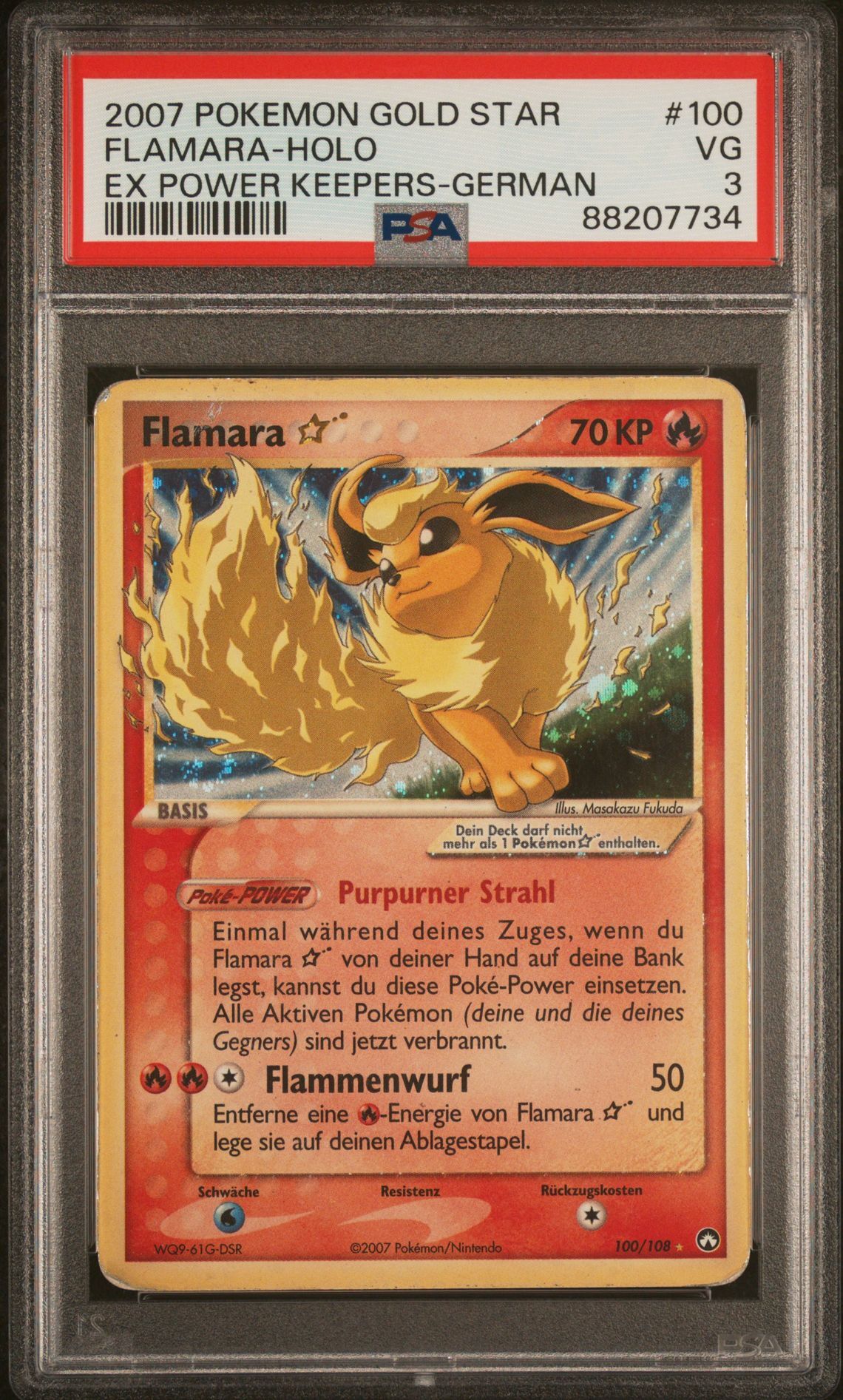 2007 POKEMON EX POWER KEEPERS 100 FLAMARA-HOLO GERMAN-GOLD STAR - PSA 3 VG - Pokémon 2007 POKEMON EX POWER KEEPERS 100 FLAMARA-HOLO GERMAN-GOLD STAR - PSA 3 VG - Pokémon