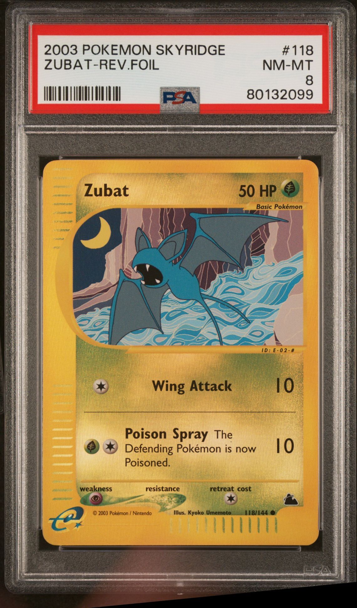 2003 POKEMON SKYRIDGE 118 ZUBAT-REVERSE FOIL - PSA 8 NM-MT
