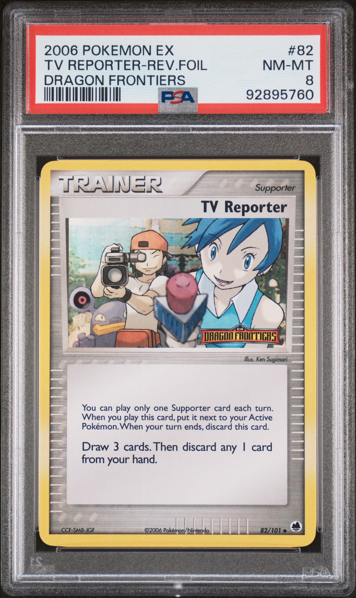 2006 POKEMON EX DRAGON FRONTIERS 82 TV REPORTER-REVERSE FOIL - PSA 8 NM-MT - Pokémon