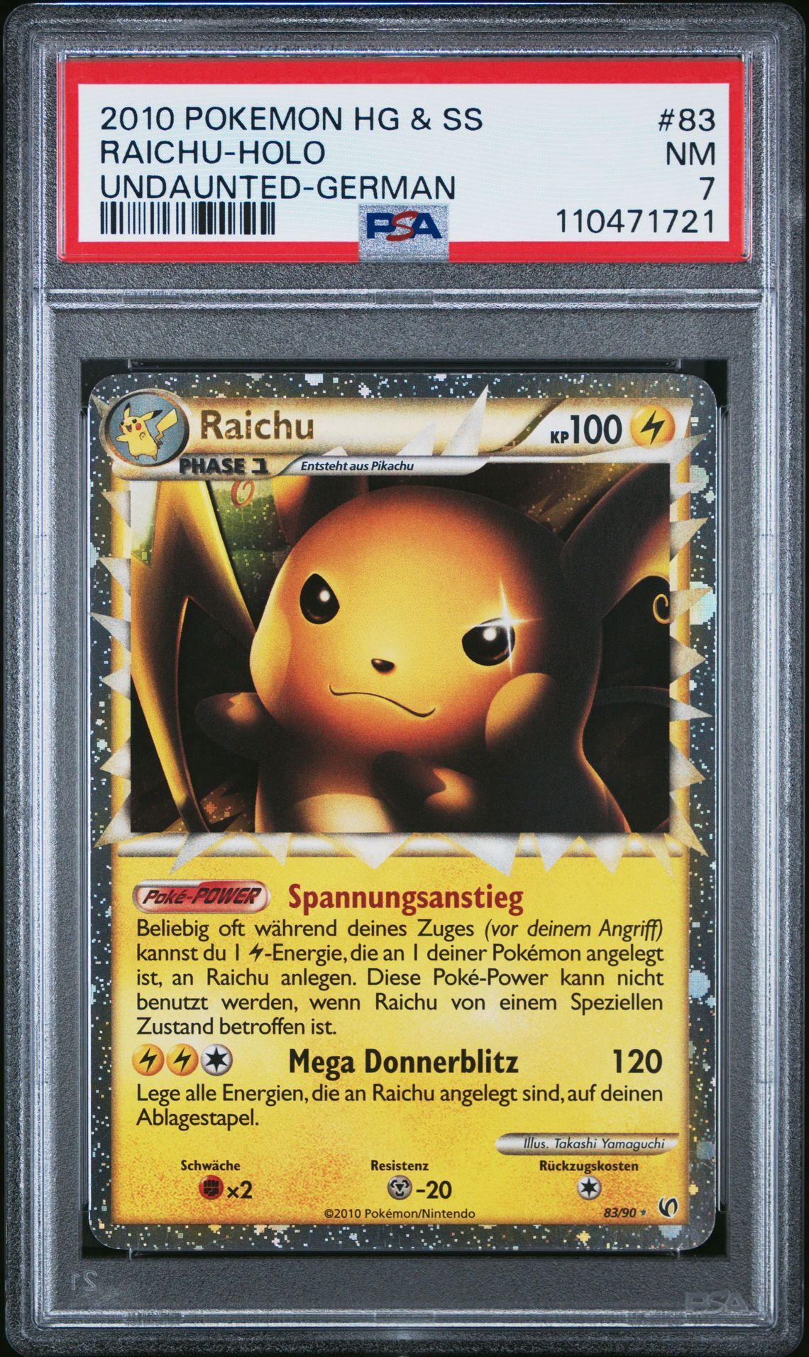 2010 POKEMON HEARTGOLD & SOULSILVER UNDAUNTED 83 RAICHU-HOLO GERMAN - PSA 7 NM - Pokémon