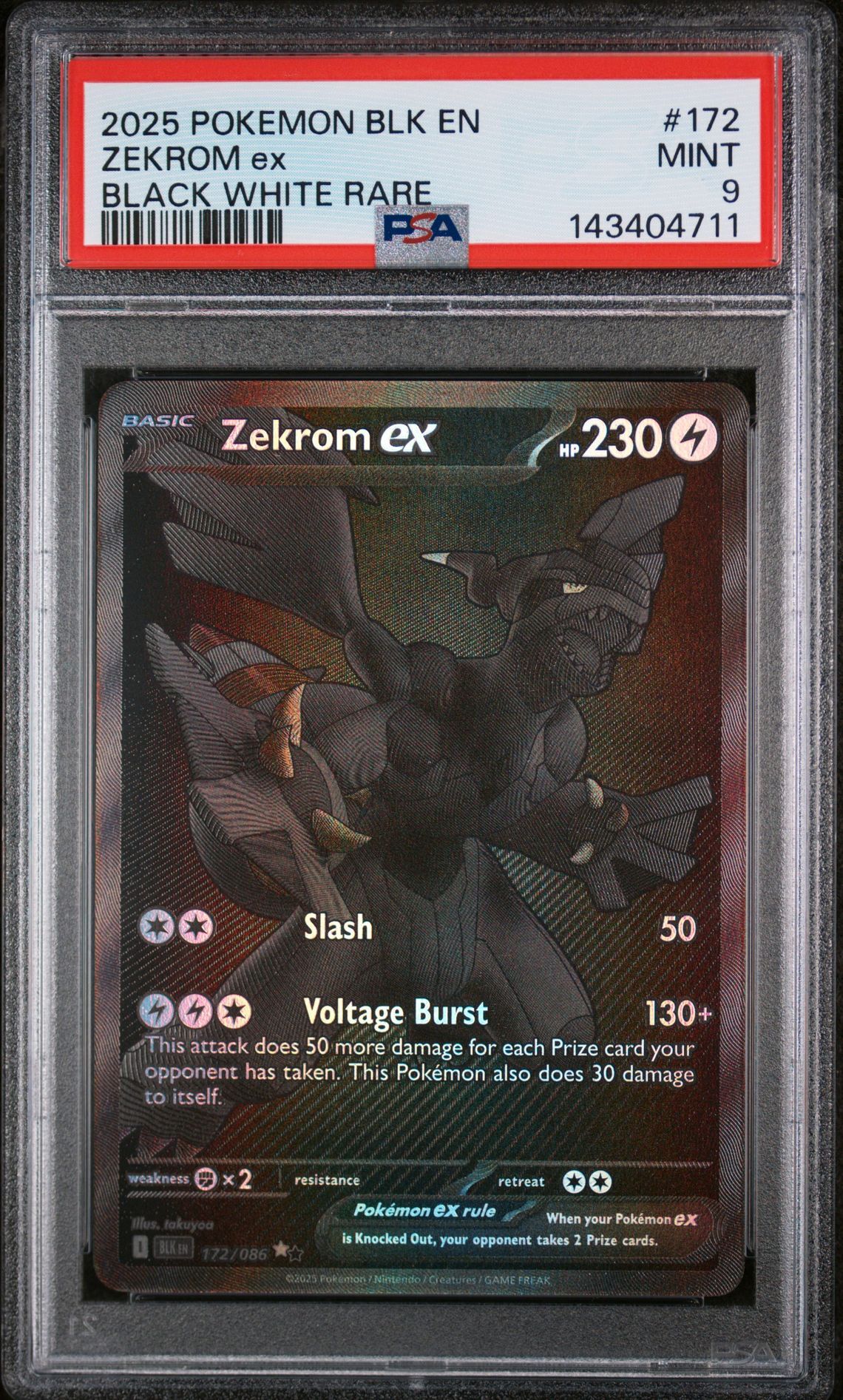 2025 POKEMON BLK EN-BLACK BOLT #172 ZEKROM ex BLACK WHITE RARE - PSA 9 MINT - Pokemon 2025 POKEMON BLK EN-BLACK BOLT #172 ZEKROM ex BLACK WHITE RARE - PSA 9 MINT - Pokemon
