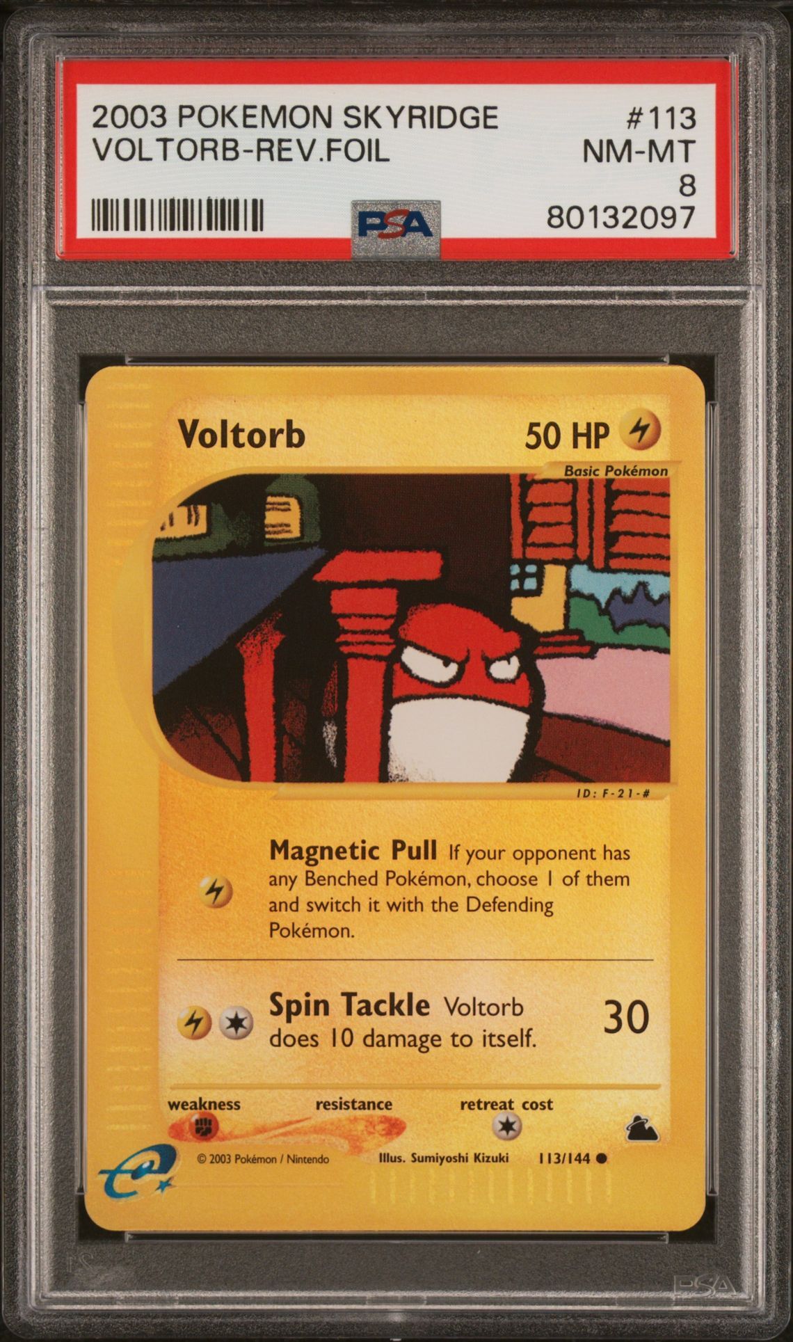 2003 POKEMON SKYRIDGE 113 VOLTORB-REVERSE FOIL - PSA 8 NM-MT