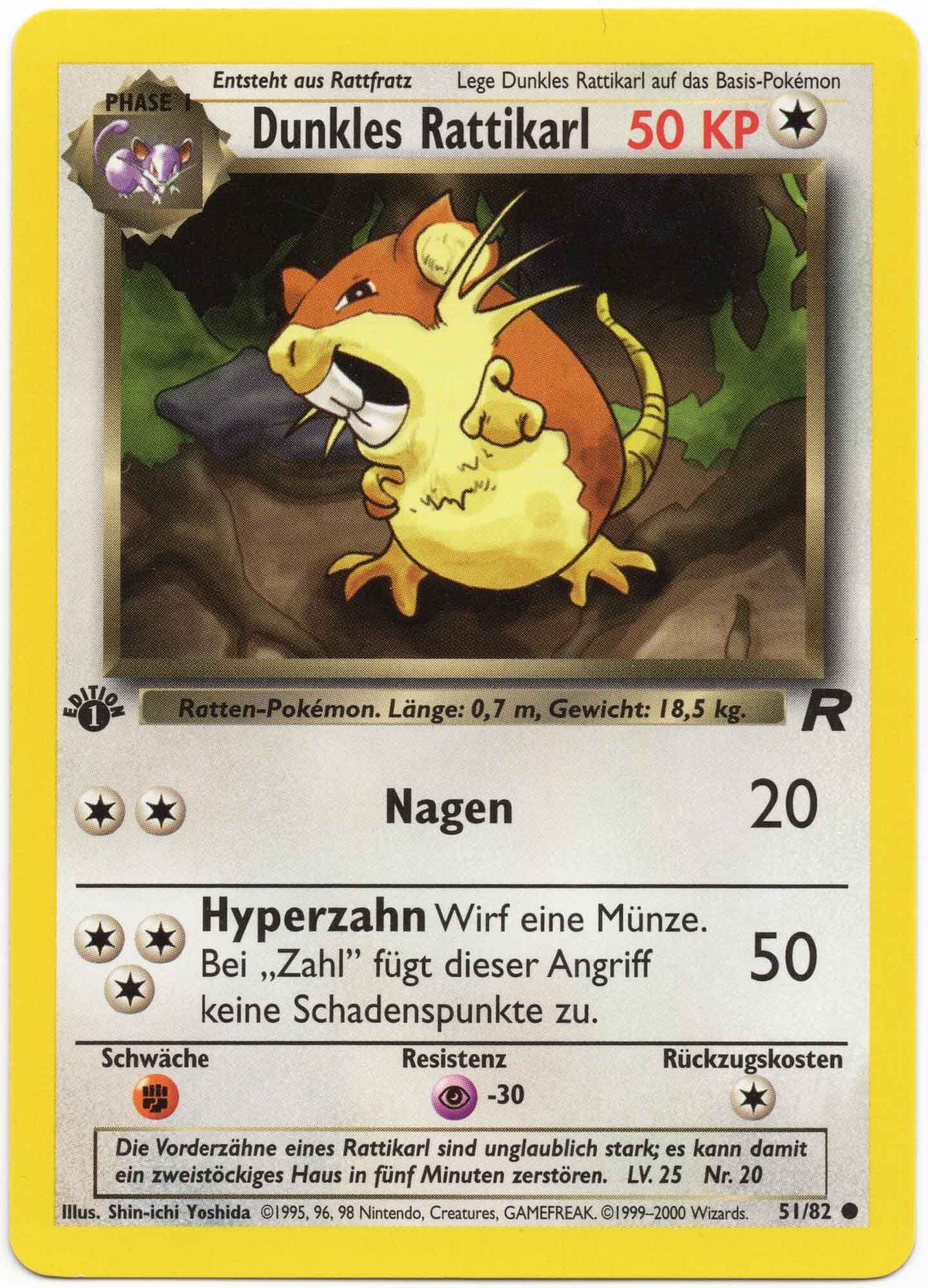 Dunkles Rattikarl 51/82 1. Edition - Pokémon TCG