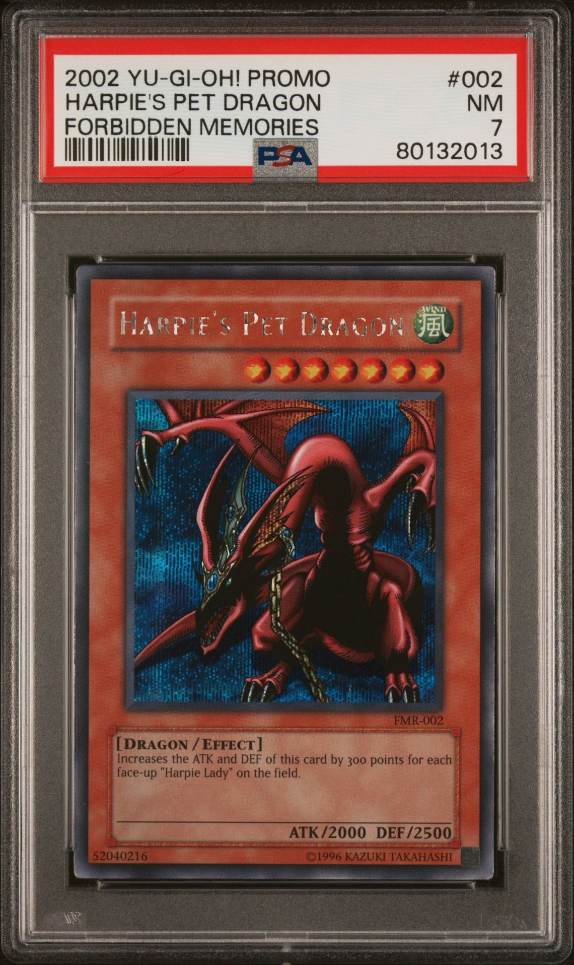 2002 YU-GI-OH! FORBIDDEN MEMORIES PROMO 002 HARPIE'S PET DRAGON - PSA 7 NM 2002 YU-GI-OH! FORBIDDEN MEMORIES PROMO 002 HARPIE'S PET DRAGON - PSA 7 NM