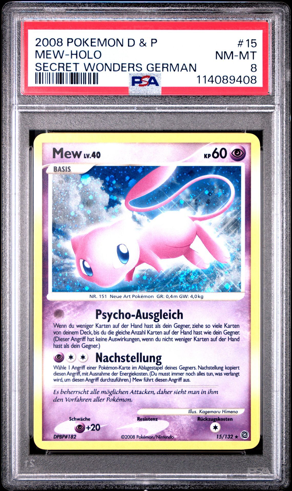 2008 POKEMON GERMAN DIAMOND & PEARL SECRET WONDERS 15 MEW-HOLO - PSA 8 NM-MT - Pokémon
