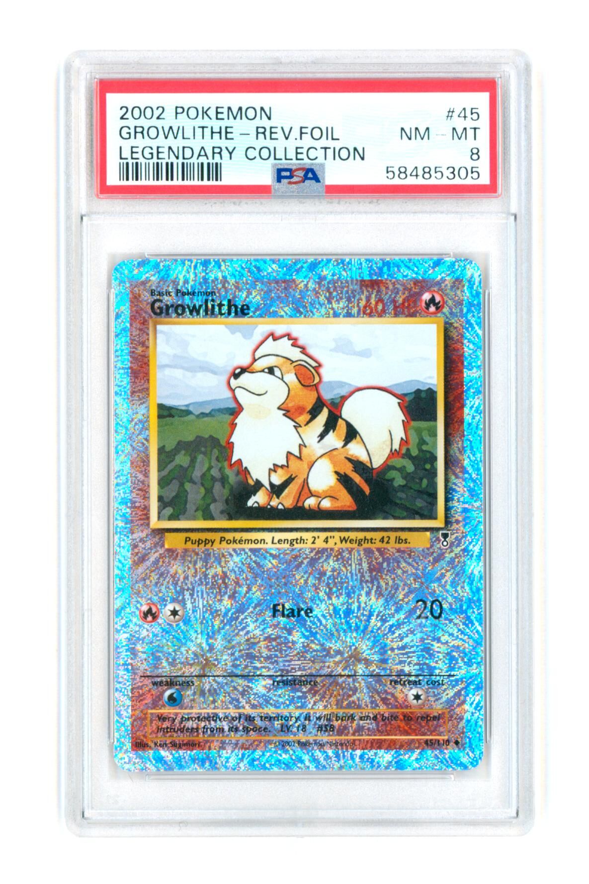 Growlithe 45/110 - Legendary Collection - Rev. Foil - 2002 - PSA 8 NM-MT - Pokémon