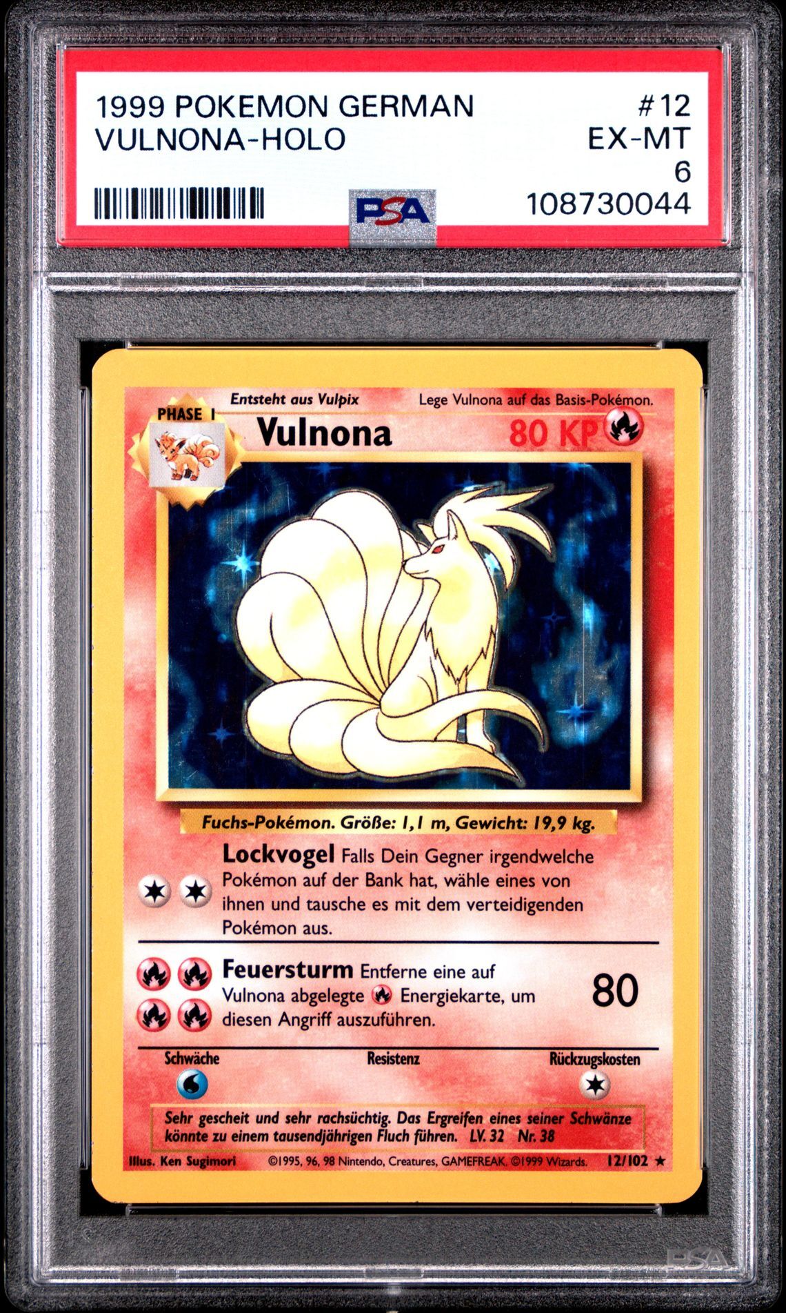 1999 POKEMON GERMAN 12 VULNONA-HOLO - PSA 6 EX-MT - Pokémon 1999 POKEMON GERMAN 12 VULNONA-HOLO - PSA 6 EX-MT - Pokémon