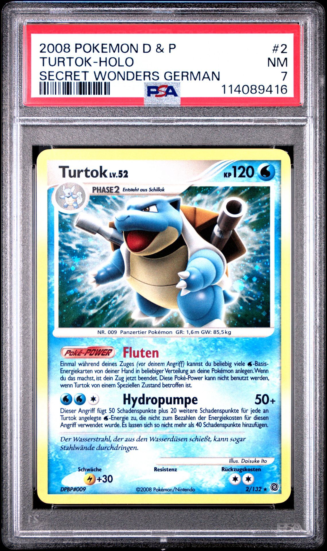 2008 POKEMON GERMAN DIAMOND & PEARL SECRET WONDERS 2 TURTOK-HOLO - PSA 7 NM - Pokémon