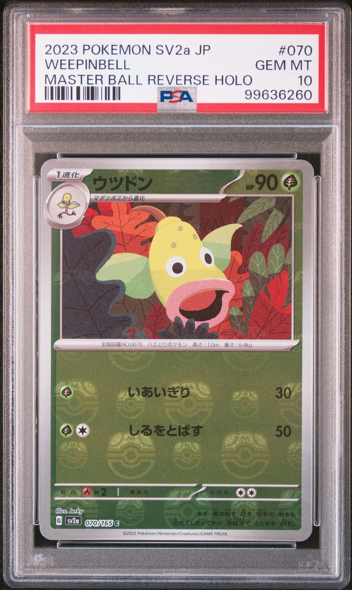 2023 POKEMON JAPANESE SV2A-POKEMON 151 #070 WEEPINBELL MASTER BALL REVERSE HOLO - PSA 10 GEM-MT - Pokémon 2023 POKEMON JAPANESE SV2A-POKEMON 151 #070 WEEPINBELL MASTER BALL REVERSE HOLO - PSA 10 GEM-MT - Pokémon