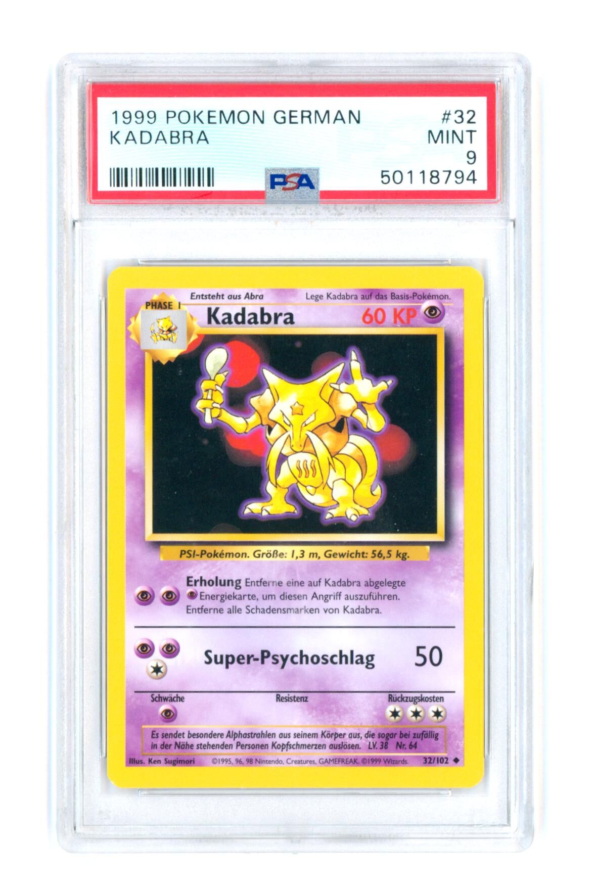 Kadabra 32/102 - 1999 - PSA 9 MINT - Pokémon Kadabra 32/102 - 1999 - PSA 9 MINT - Pokémon