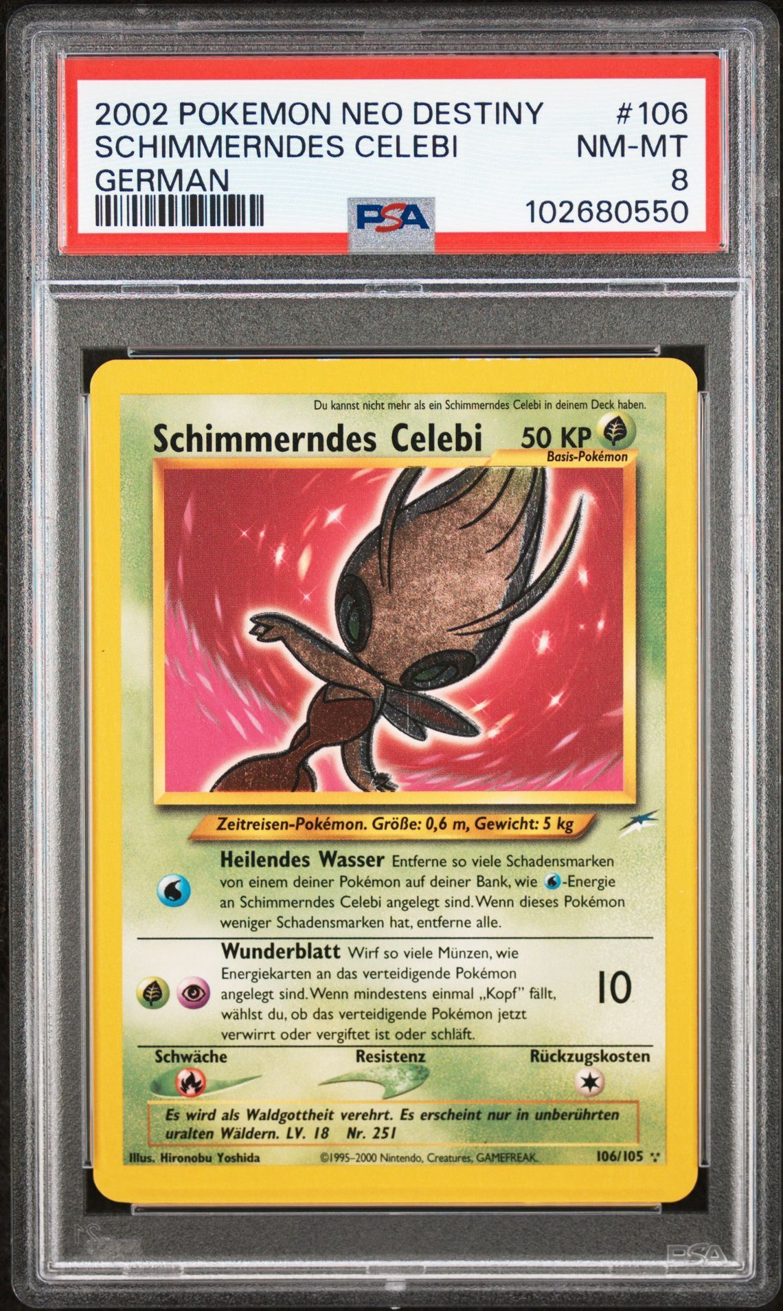 2002 POKEMON NEO DESTINY 106 SCHIMMERNDES CELEBI GERMAN - PSA 8 NM-MT - Pokémon