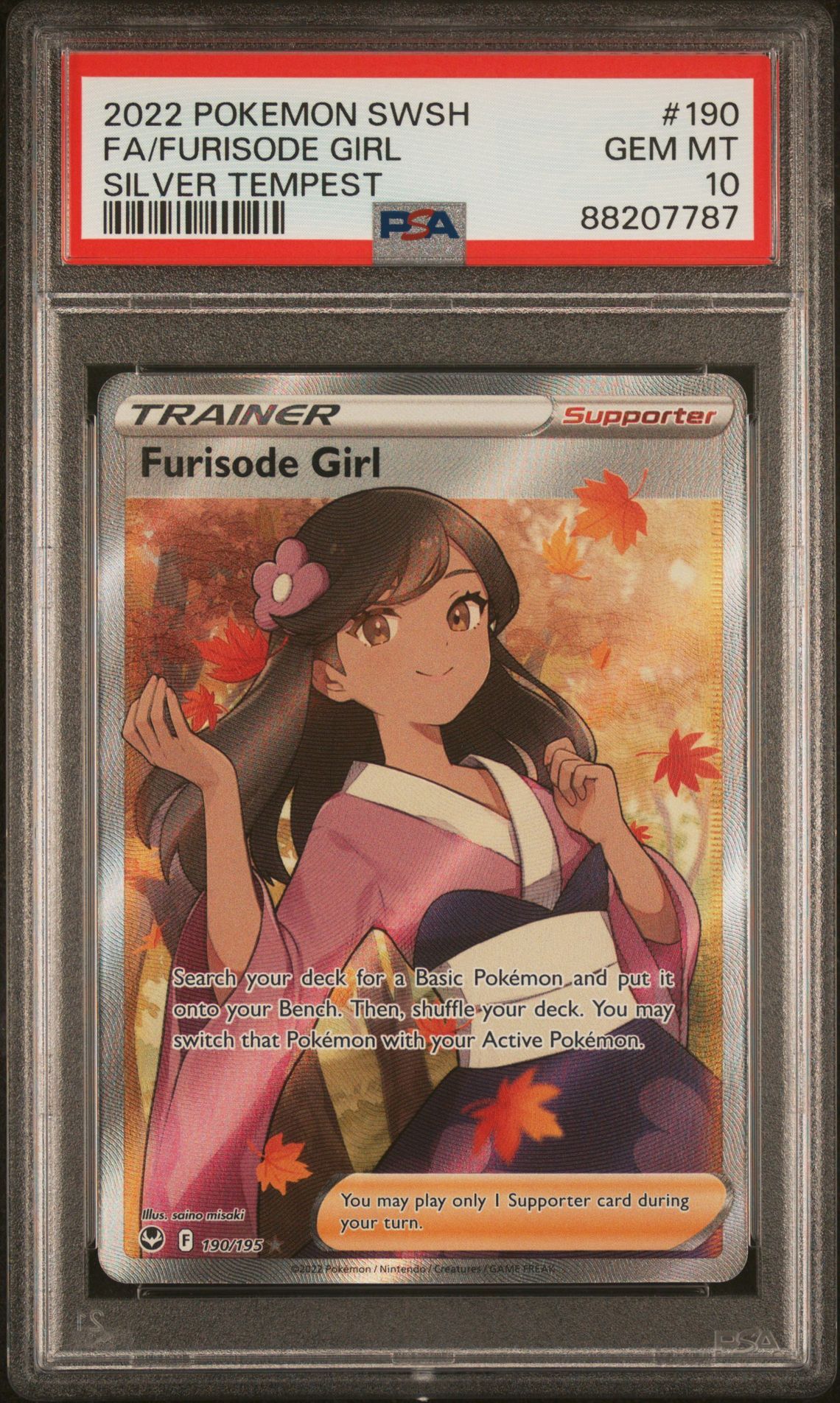 2022 POKEMON SWORD & SHIELD SILVER TEMPEST 190 FULL ART/FURISODE GIRL - PSA 10 GEM-MT - Pokémon