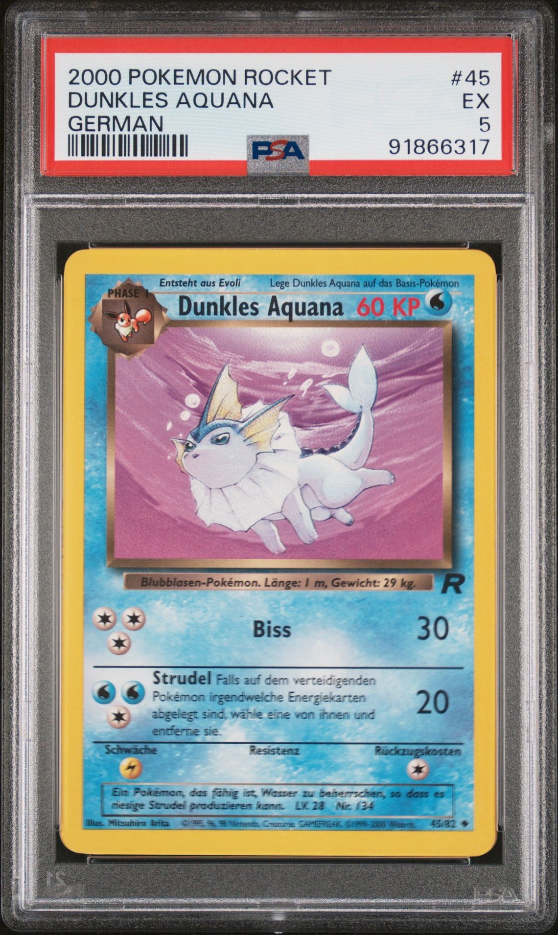 2000 POKEMON ROCKET 45 DUNKLES AQUANA GERMAN - PSA 5 EX - Pokémon