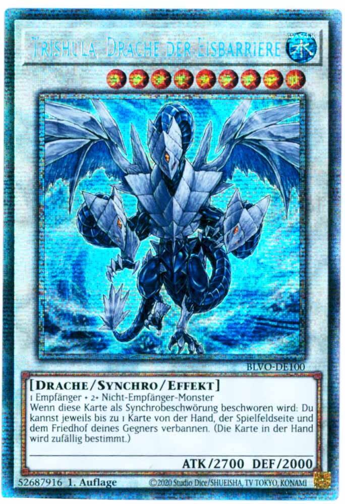 Trishula, Drache der Eisbarriere - BLVO-DE100 - 1. Auflage - Starlight Rare Trishula, Drache der Eisbarriere - BLVO-DE100 - 1. Auflage - Starlight Rare