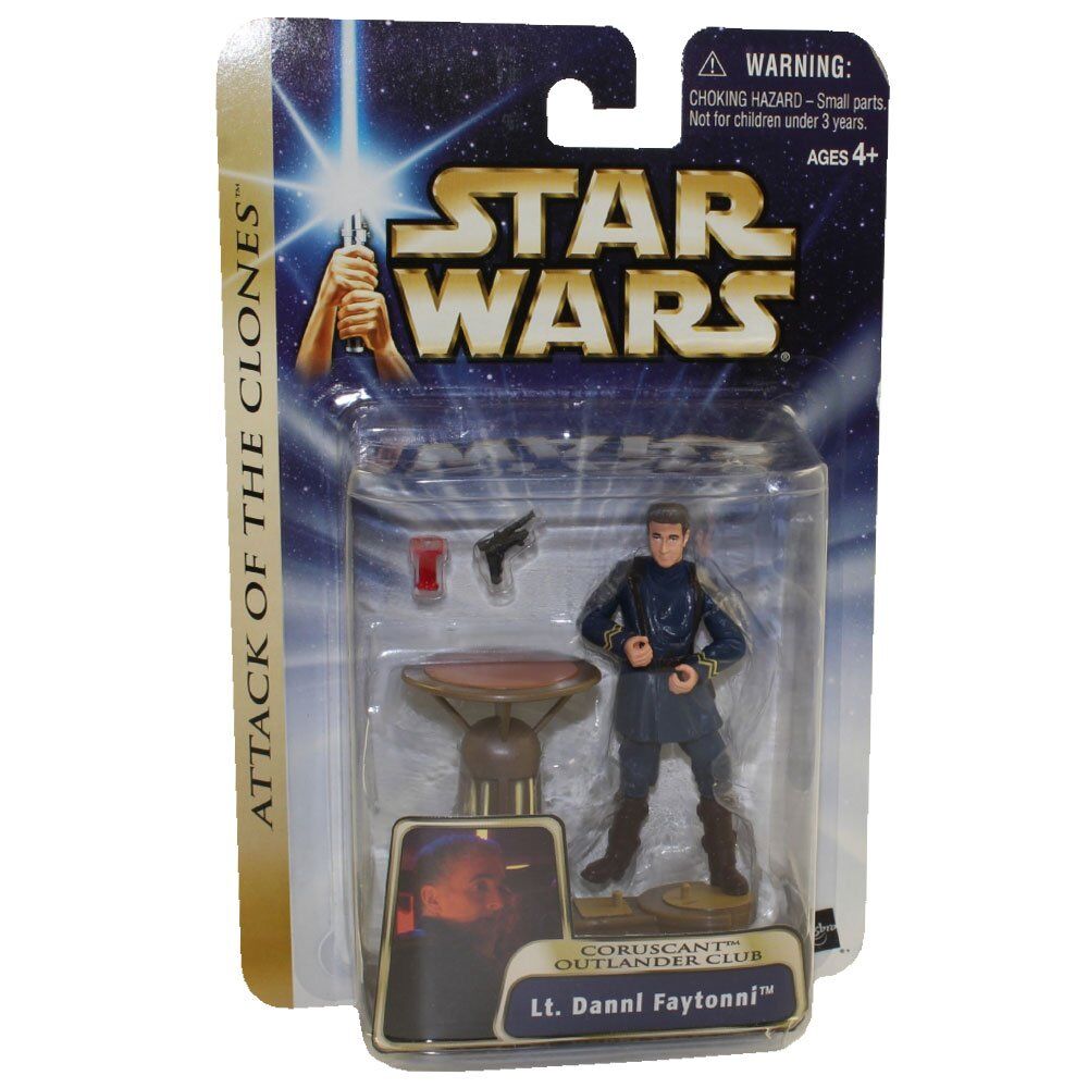 Star Wars Attack of the Clones Coruscant Outlander Club Lt. Dannl Faytonni w/Bar Table Stand, Glass & Blaster Star Wars Attack of the Clones Coruscant Outlander Club Lt. Dannl Faytonni w/Bar Table Stand, Glass & Blaster