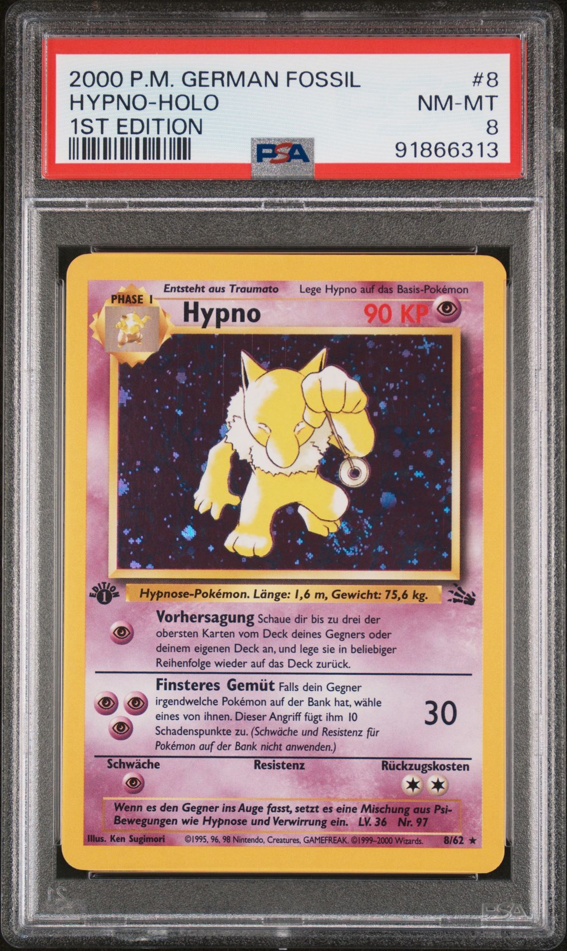 2000 POKEMON GERMAN FOSSIL 8 HYPNO-HOLO 1ST EDITION - PSA 8 NM-MT - Pokémon 2000 POKEMON GERMAN FOSSIL 8 HYPNO-HOLO 1ST EDITION - PSA 8 NM-MT - Pokémon