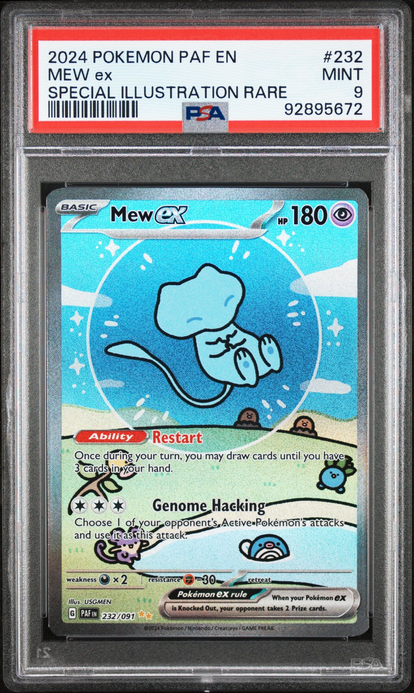 2024 POKEMON PAF EN-PALDEAN FATES 232 MEW EX SPECIAL ILLUSTRATION RARE - PSA 9 MINT - Pokémon 2024 POKEMON PAF EN-PALDEAN FATES 232 MEW EX SPECIAL ILLUSTRATION RARE - PSA 9 MINT - Pokémon
