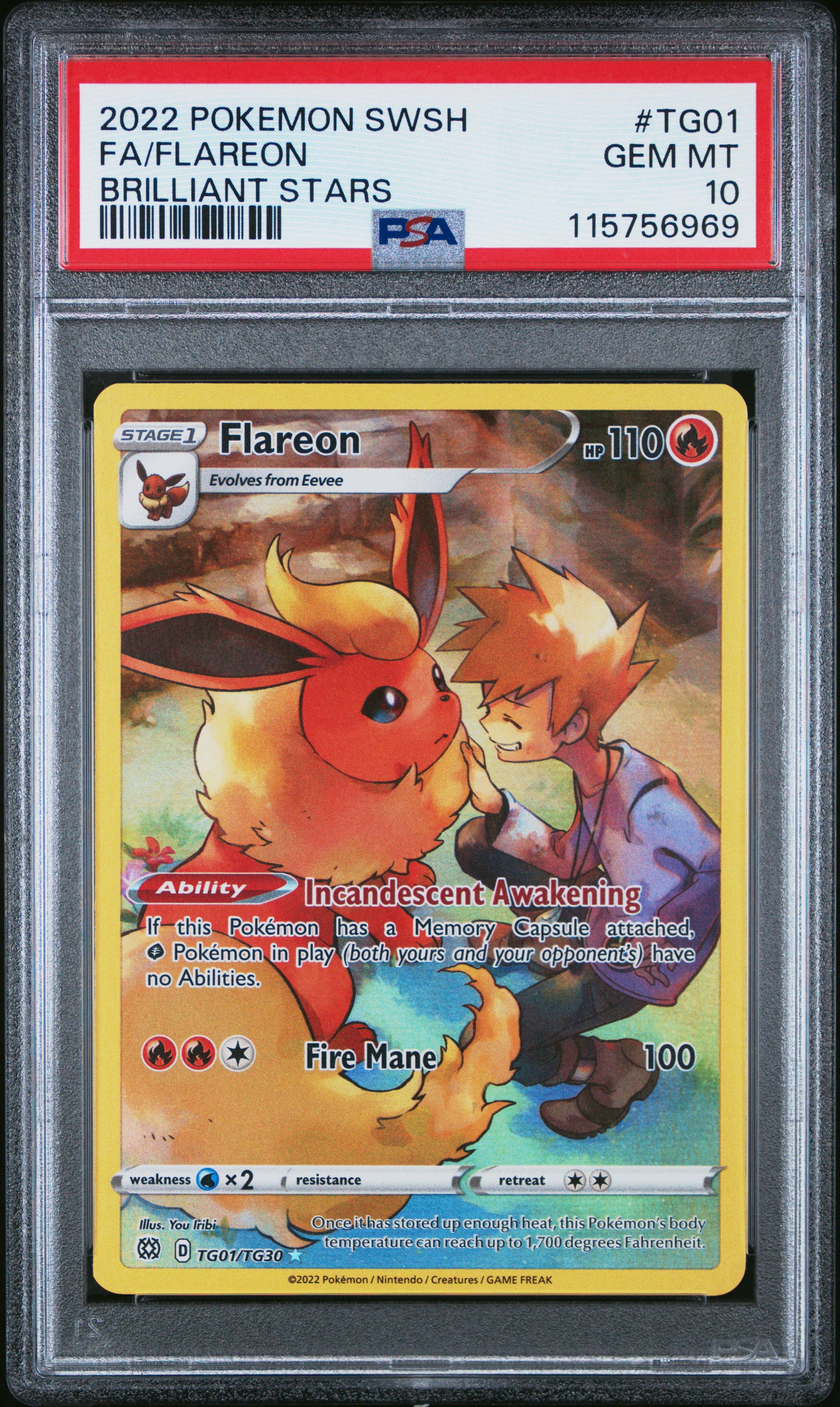 Flareon TG01/TG30 - Sword & Shield Brilliant Stars - Full Art - PSA 10 GEM MT - Pokémon Flareon TG01/TG30 - Sword & Shield Brilliant Stars - Full Art - PSA 10 GEM MT - Pokémon