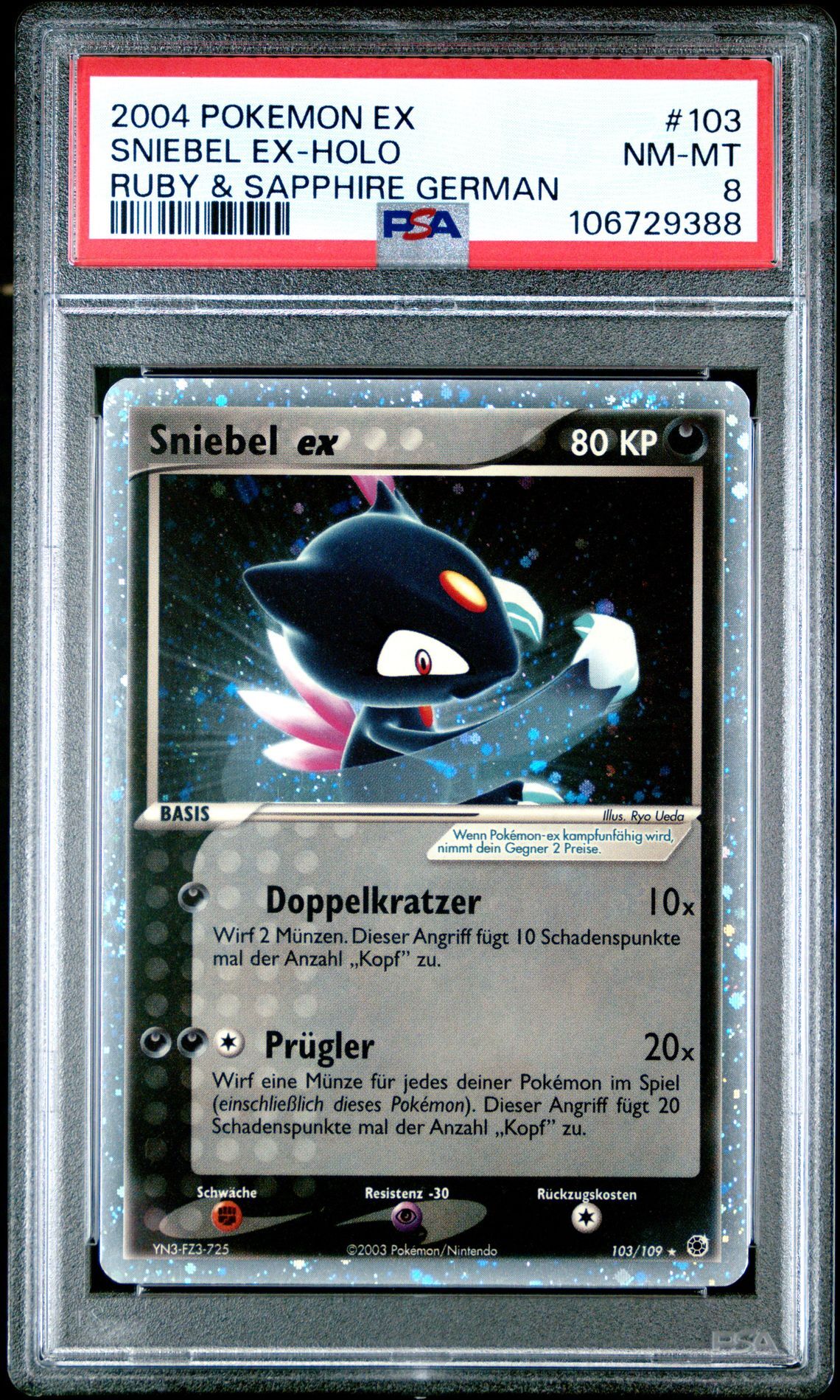2004 POKEMON GERMAN EX RUBY & SAPPHIRE 103 SNIEBEL EX-HOLO - PSA 8 NM-MT - Pokémon