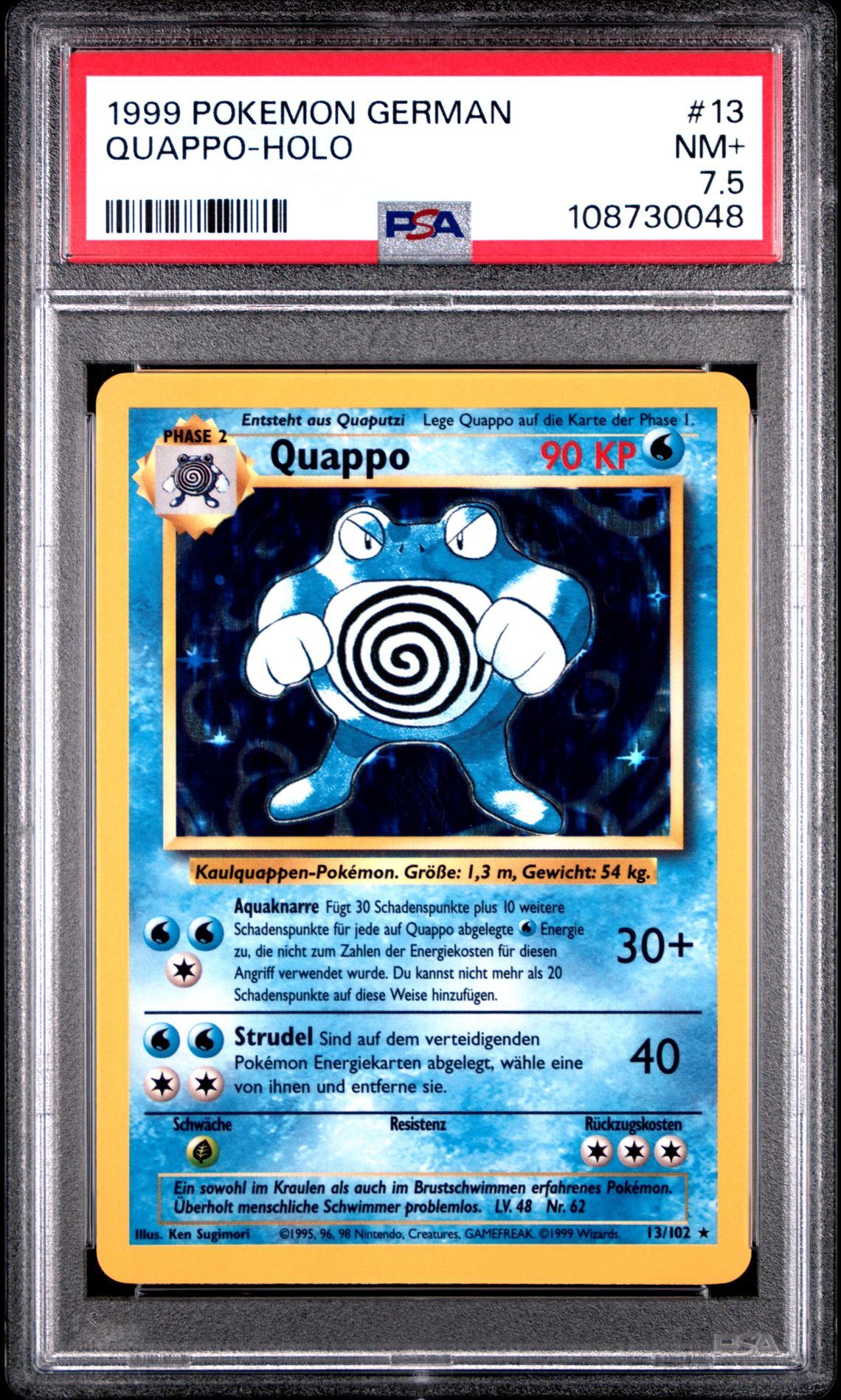 1999 POKEMON GERMAN 13 QUAPPO-HOLO - PSA 7.5 NM+ - Pokémon