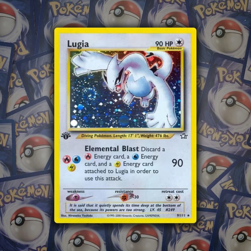 Lugia holo card from Neo Genesis 1st Edition, Legendary Pokémon of the 2nd generation from Johto
