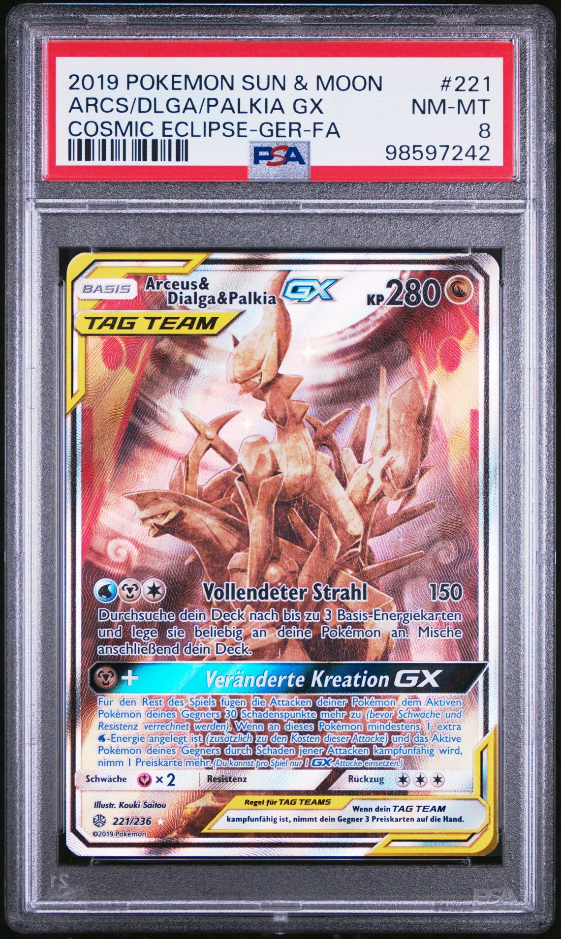 2019 POKEMON SUN & MOON COSMIC ECLIPSE 221 FULL ART/ARCEUS & DIALGA & PALKIA GX GERMAN - PSA 8 NM-MT - Pokémon 2019 POKEMON SUN & MOON COSMIC ECLIPSE 221 FULL ART/ARCEUS & DIALGA & PALKIA GX GERMAN - PSA 8 NM-MT - Pokémon