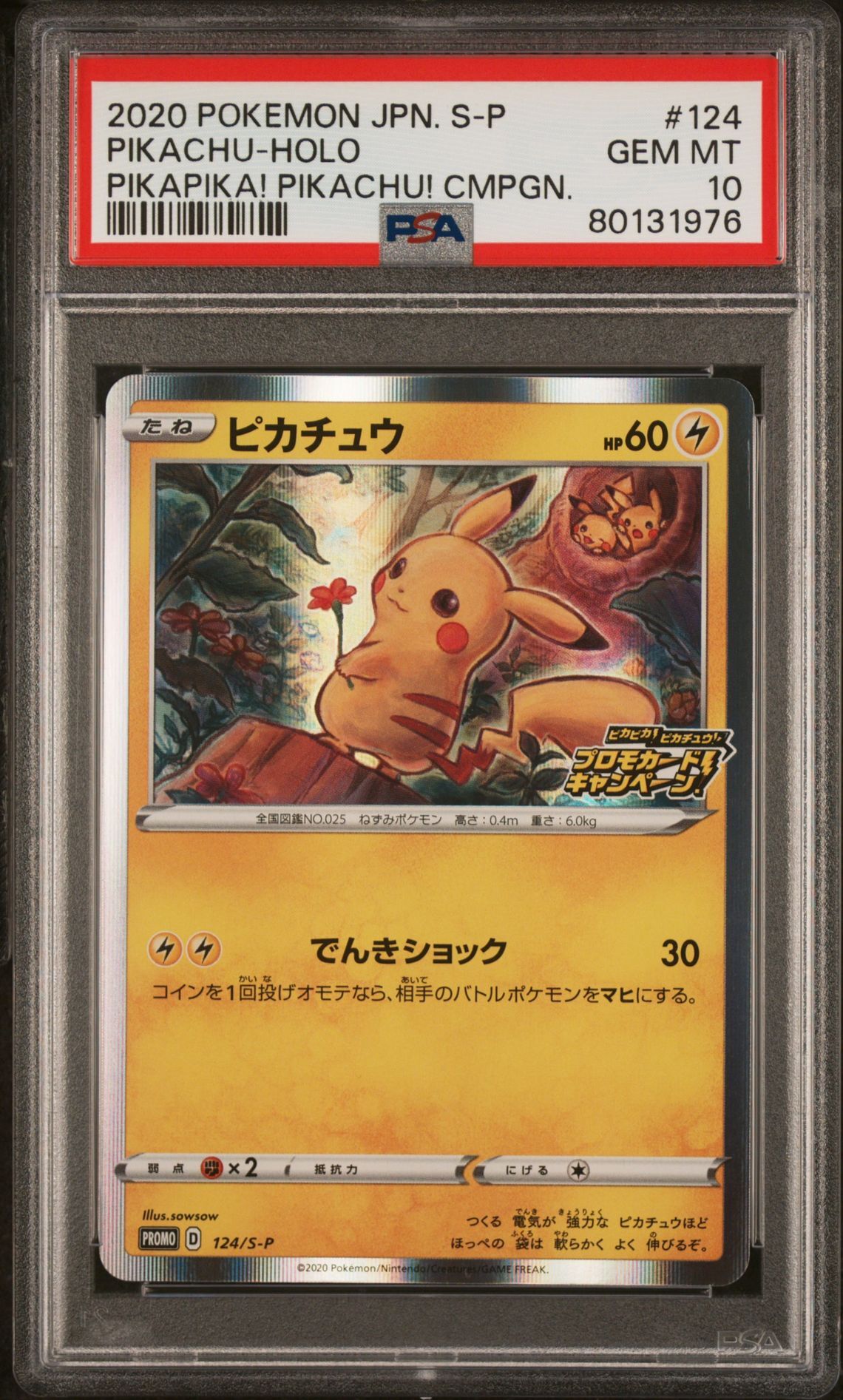2020 POKEMON JAPANESE S PROMO 124 PIKACHU-HOLO PIKAPIKA! PIKACHU! CAMPAIGN - PSA 10 GEM-MT 2020 POKEMON JAPANESE S PROMO 124 PIKACHU-HOLO PIKAPIKA! PIKACHU! CAMPAIGN - PSA 10 GEM-MT