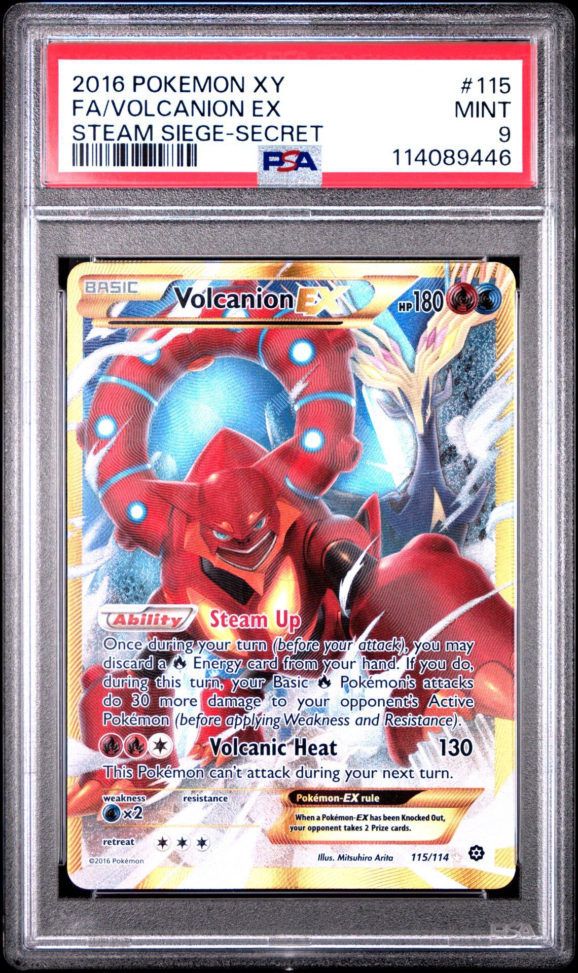 2016 POKEMON XY STEAM SIEGE 115 FULL ART/VOLCANION EX SECRET - PSA 9 MINT - Pokémon