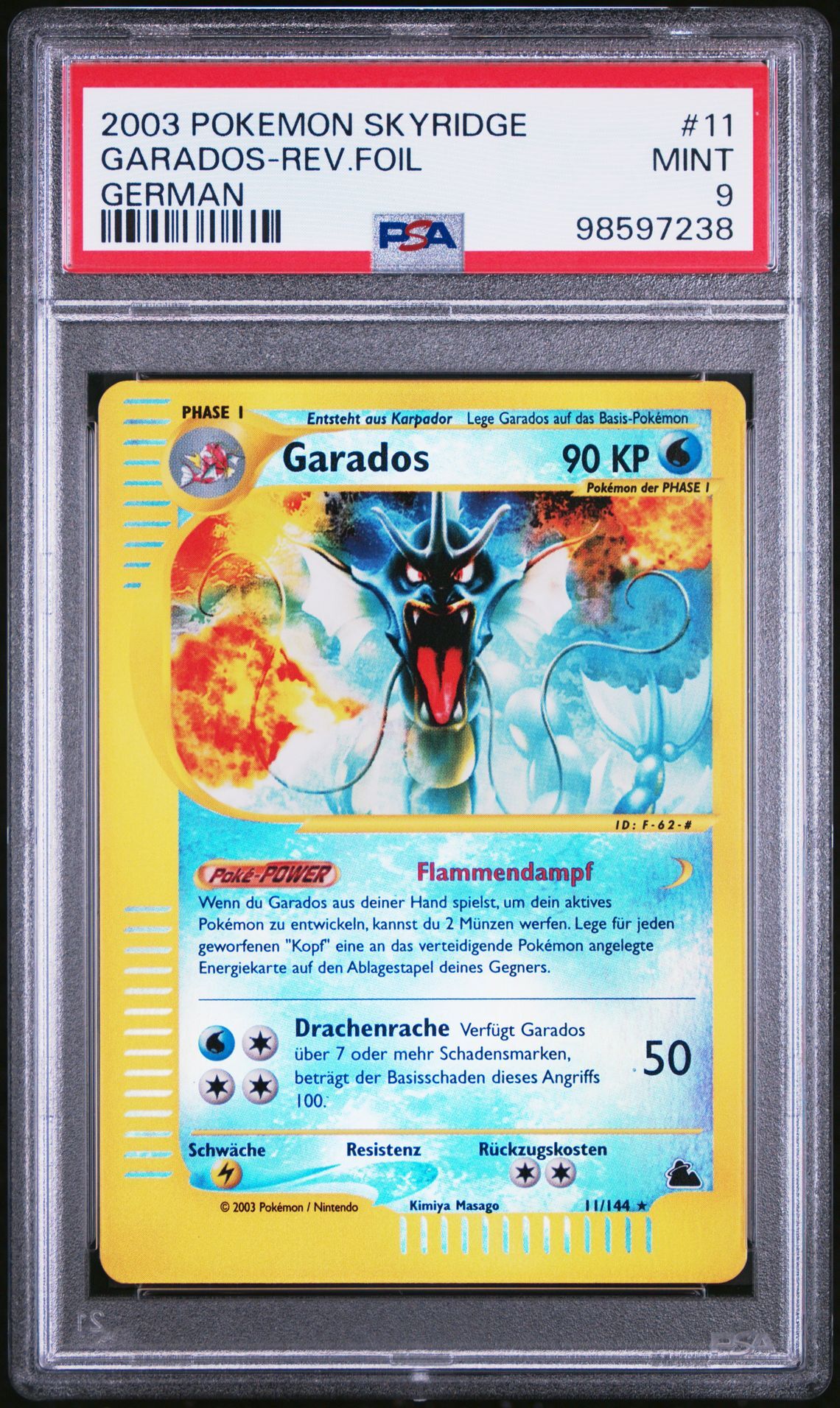 2003 POKEMON SKYRIDGE 11 GARADOS-REVERSE FOIL GERMAN - PSA 9 MINT - Pokémon 2003 POKEMON SKYRIDGE 11 GARADOS-REVERSE FOIL GERMAN - PSA 9 MINT - Pokémon