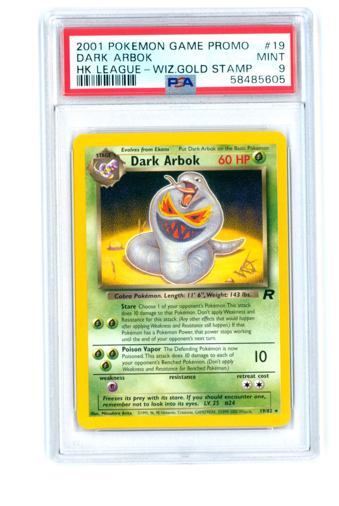 Dark Arbok 19/82 - Hong Kong League Wizards Gold Stamp Promo - PSA 9 MINT - Pokémon
