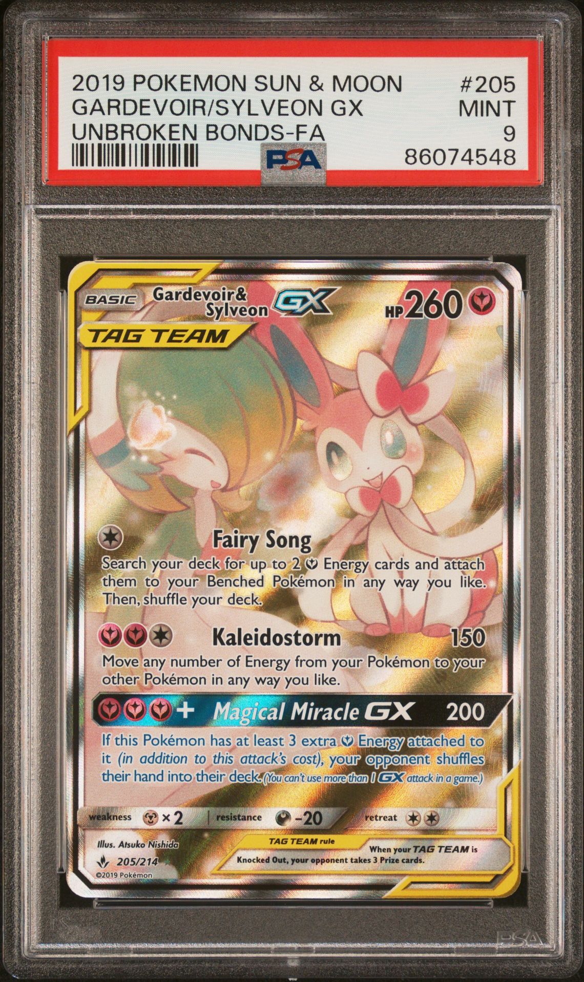 2019 POKEMON SUN & MOON UNBROKEN BONDS 205 FULL ART/GARDEVOIR & SYLVEON GX - PSA 9 MINT 2019 POKEMON SUN & MOON UNBROKEN BONDS 205 FULL ART/GARDEVOIR & SYLVEON GX - PSA 9 MINT