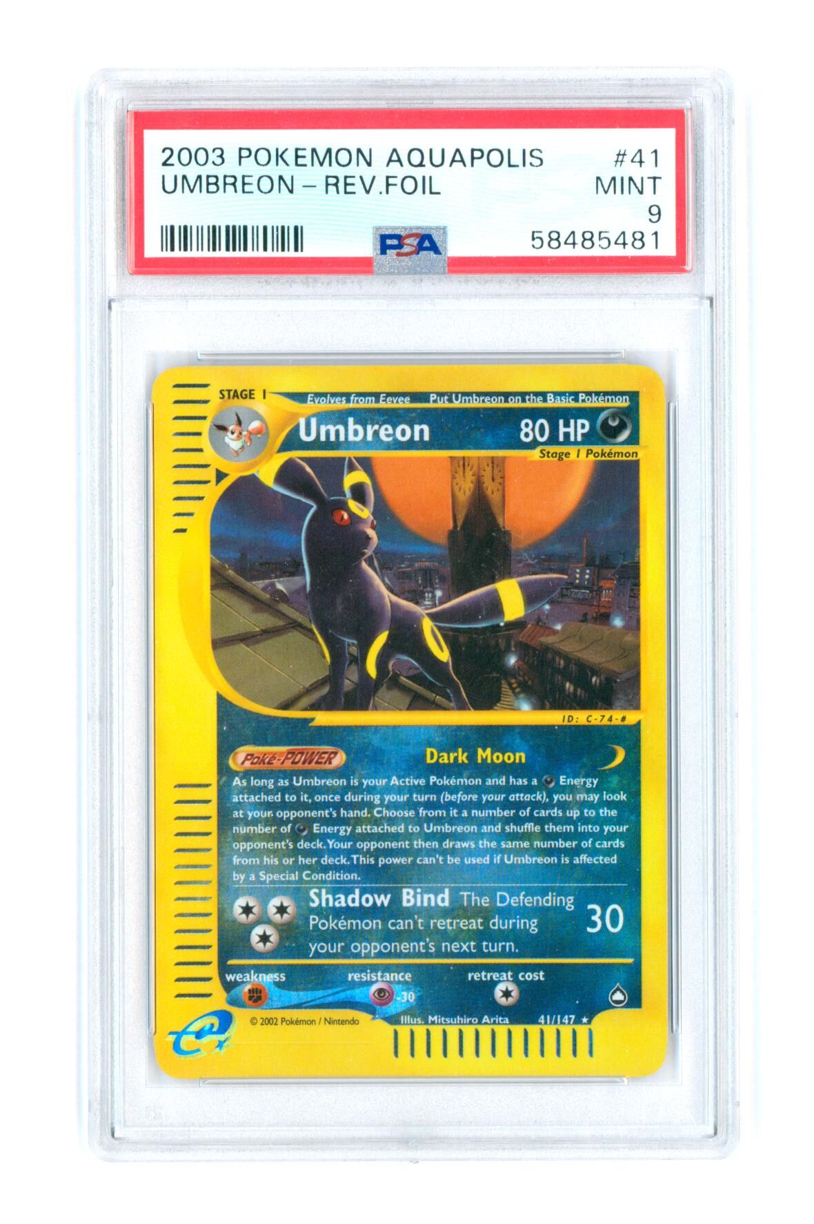 Umbreon 41/147 - Reverse Foil - Pokemon Aquapolis - 2003 - PSA 9 MINT - Pokémon